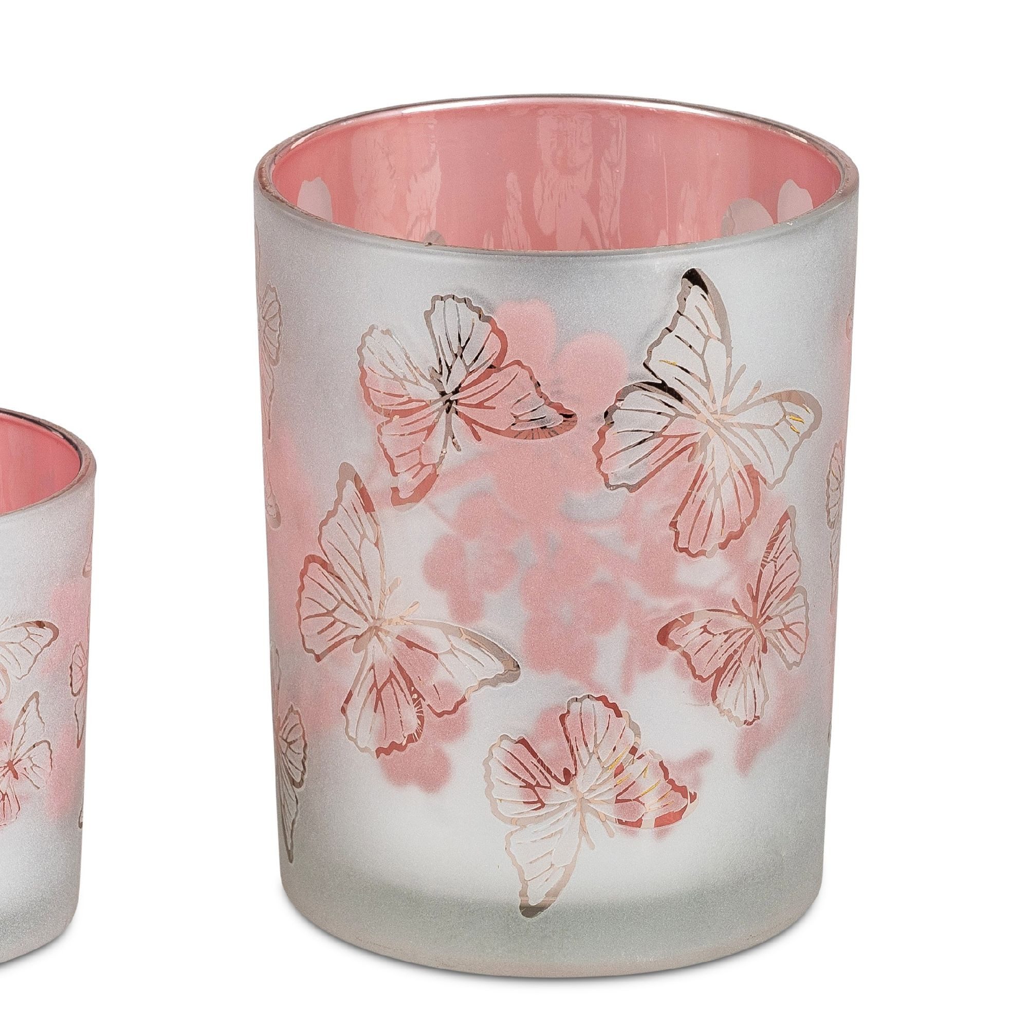 formano Teelichthalter Blumen, Farbe: Rosa, Motiv: Schmetterlinge