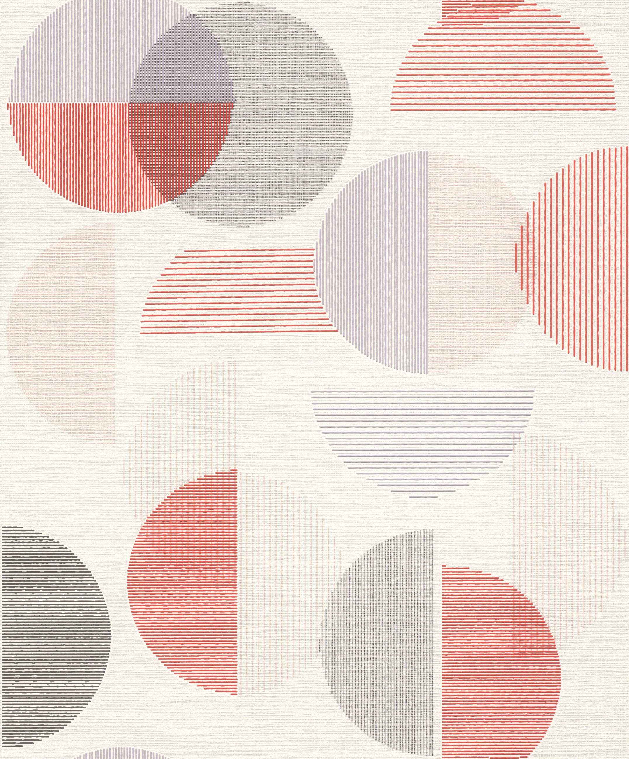 Rasch Vliestapete mit großen Kreisen in Rot und Grau - my moments, aufgeschäumt, geometrisch, matt, grafisch, (1 St), Kreise