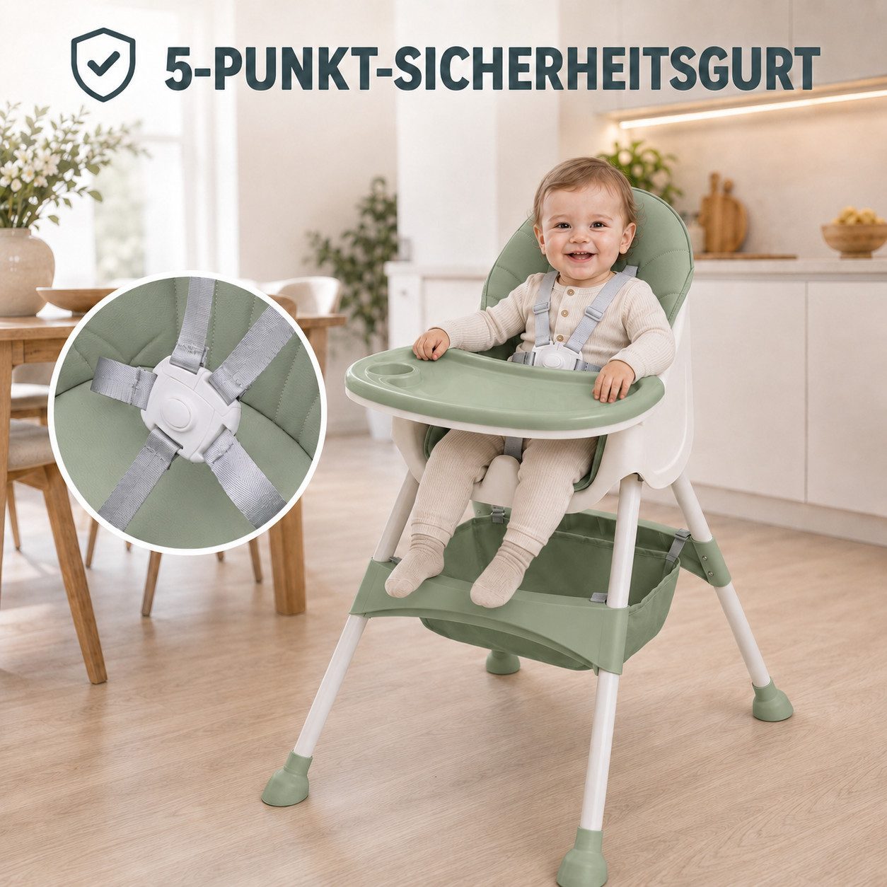 Baby Vivo Hochstuhl Design 2in1 Kinderhochstuhl - Oscar in Grün