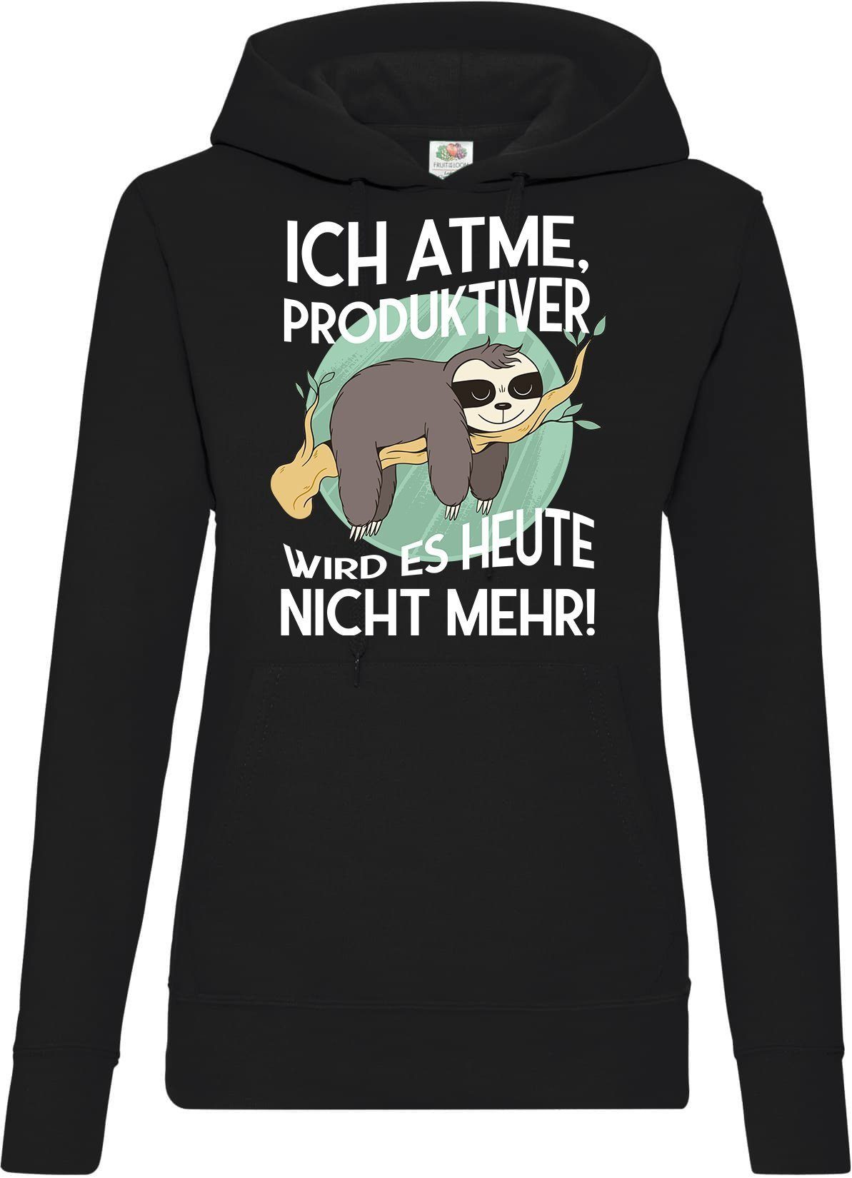 Youth Designz Kapuzenpullover Ich atme, Produktiver wird es heute nicht mehr Damen Hoodie Pullover mit lustigem Faultier Frontprint