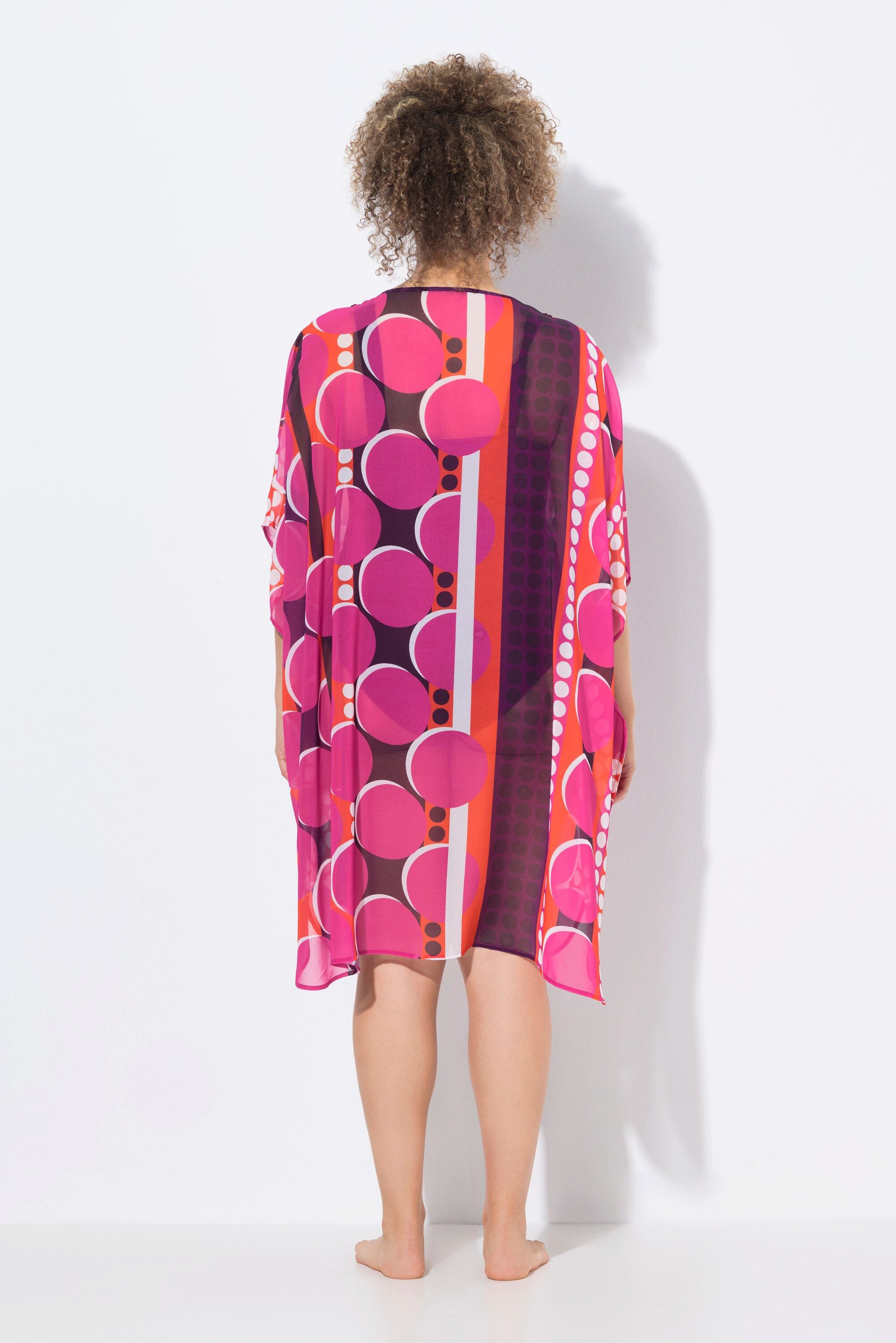 Ulla Popken Jerseykleid Tunika Chiffon Punkte Oversized V-Ausschnitt