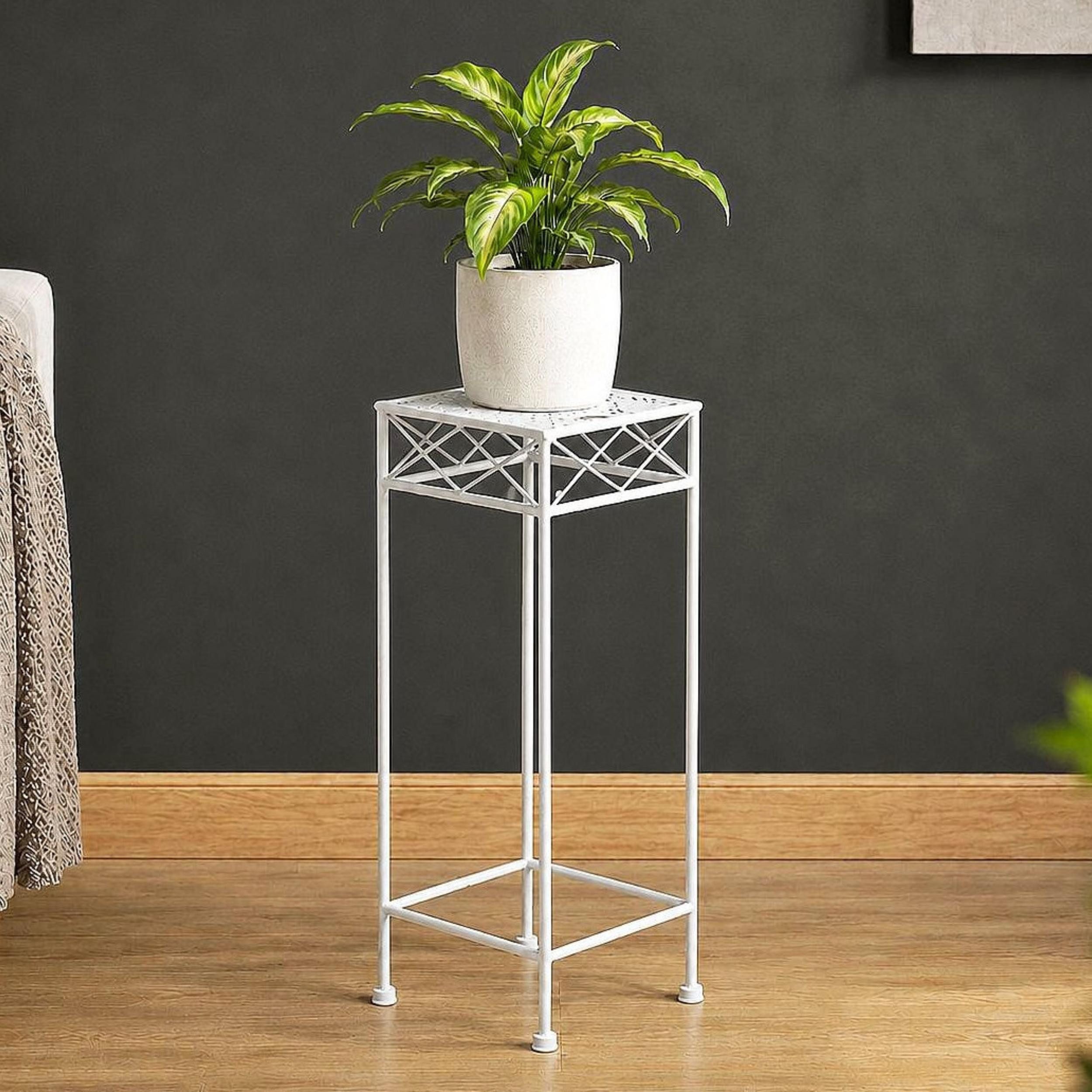 DanDiBo Blumenhocker Weiß Metall Eckig 70-50 cm Blumenhocker Beistelltisch