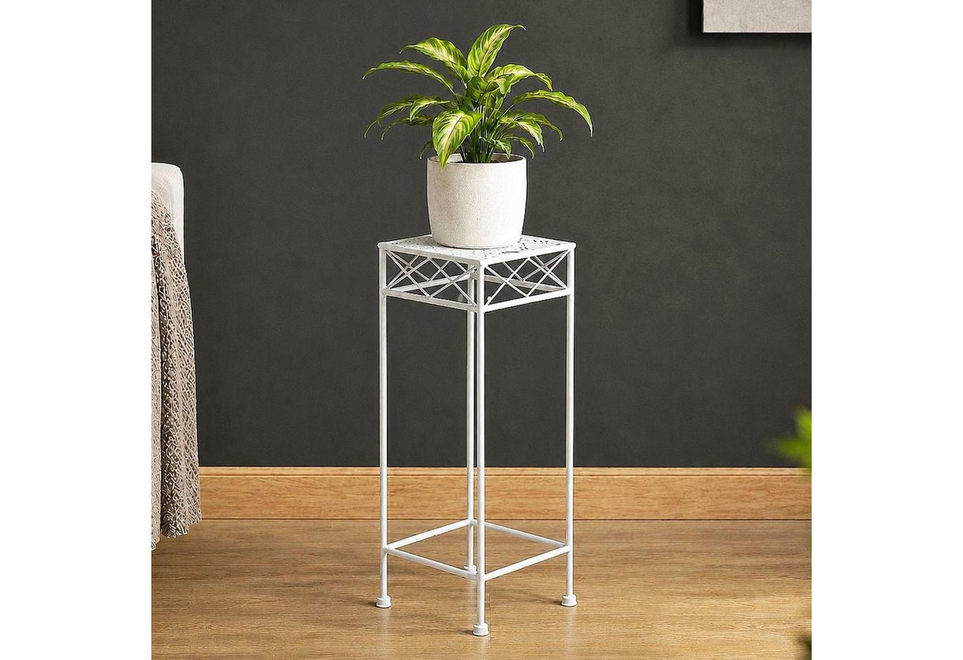 DanDiBo Blumenhocker Weiß Metall Eckig 70-50 cm Blumenhocker Beistelltisch