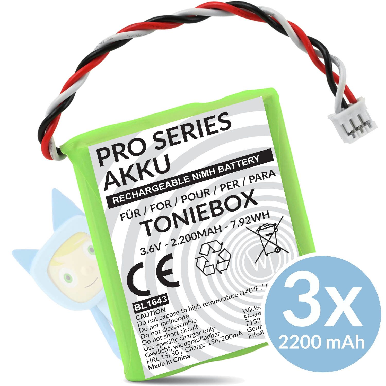 Wicked Chili 3x Akku für Toniebox,50AA5S Ersatzakku Batterie 2200 mAh mit Moosgummi Zusatz-Akku Pro Series (3,6 V), Akku geeignet für TonieBox