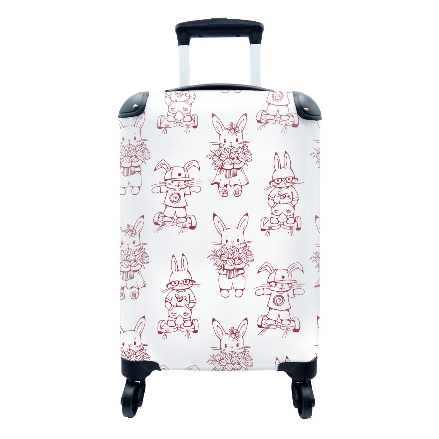 MuchoWow Handgepäckkoffer Hoverboard - Muster - Kaninchen, 4 Rollen, Reisetasche mit rollen, Handgepäck für Ferien, Trolley, Reisekoffer