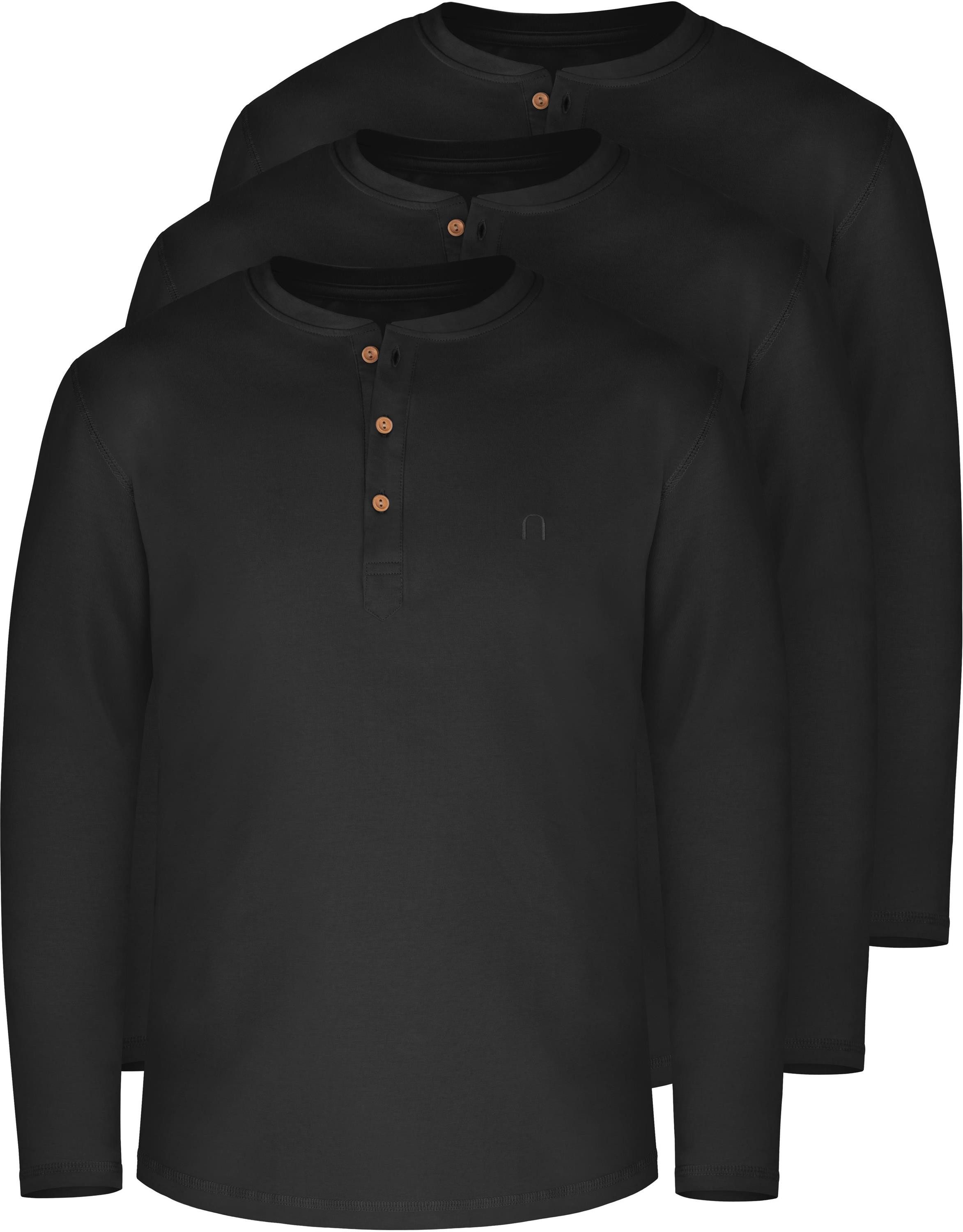normani Langarmshirt 3er Set Herren Langarm Shirts aus Bio-Baumwolle Basic Henley Shirt für Männer GOTS-zertifiziert