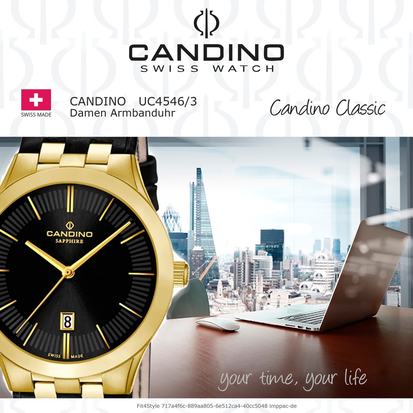 Candino Lederarmband Quarzuhr schwarz, C4546/3, Armbanduhr rund, Luxus Quarzuhr Damen Candino Damen Analog