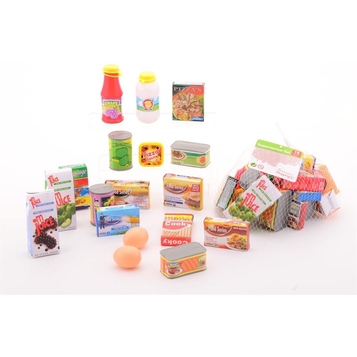 JOHNTOY Kaufladensortiment 27532 Home und Shopping Kaufladenzubehör, 18 Stck.