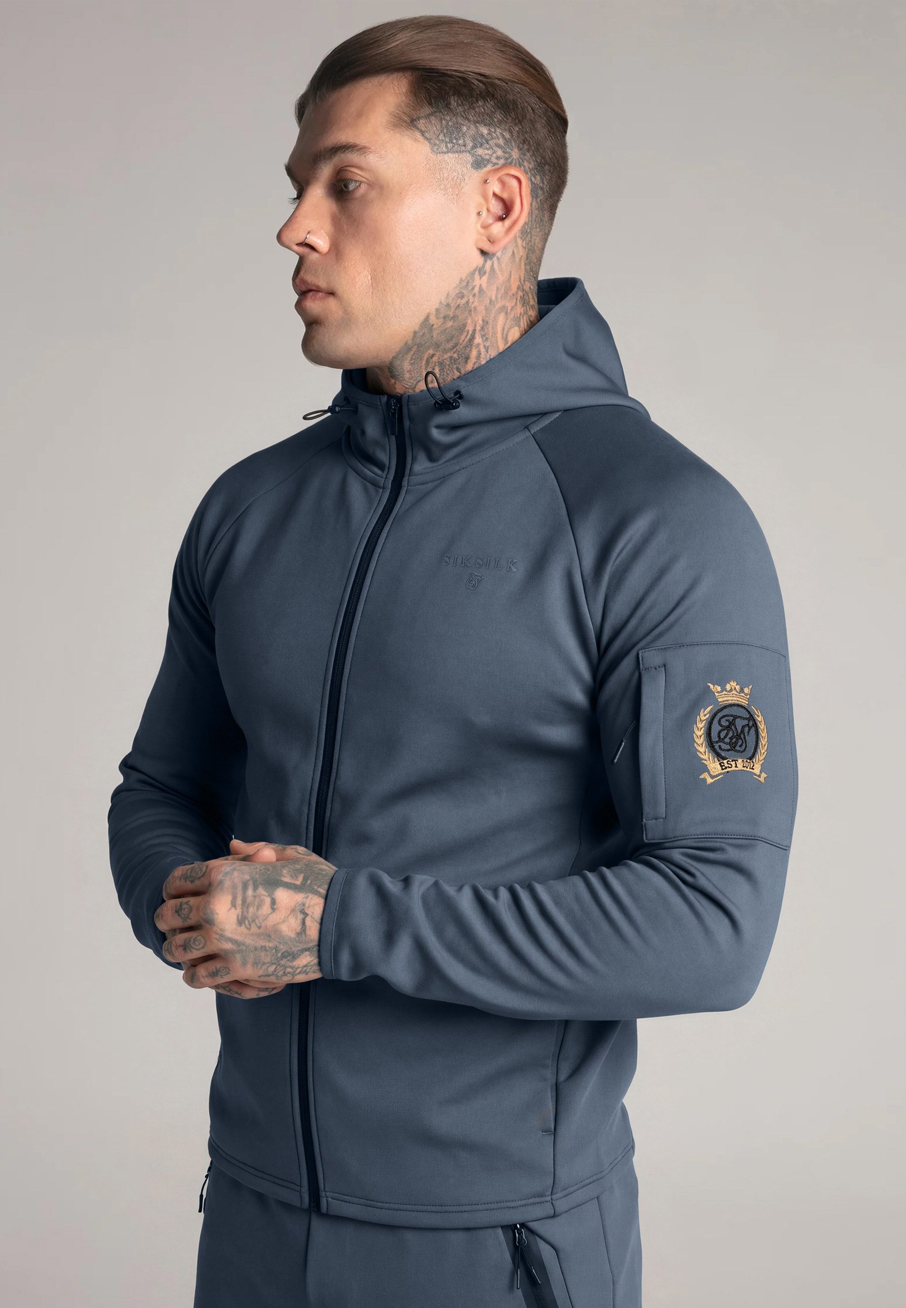 Siksilk Hoodie SikSilk Herren Grau Full Zip Hoodie