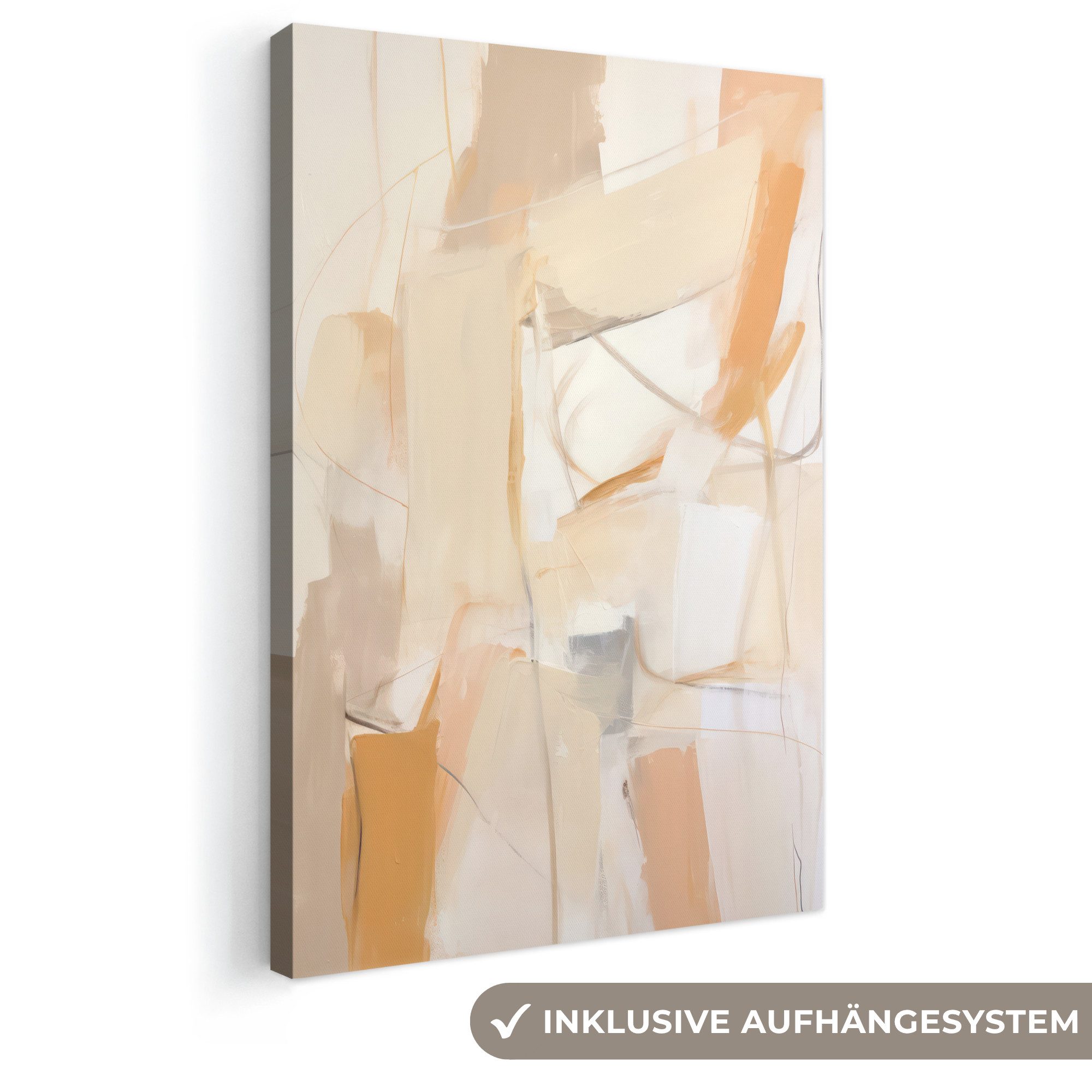 OneMillionCanvasses® Leinwandbild Abstrakt - Beige - Orange - Kunst - Modern, Fotodruck (1 St), Leinwand Canvas Wandbild, Wanddekoration 20x30 cm