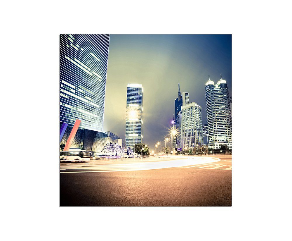 Leinwandbild 80x80cm Shanghai China Wolkenkratzer Licht Nacht