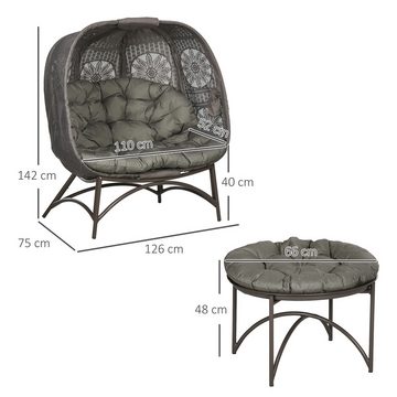 Outsunny Sitzgruppe 3tlg. Gartenstuhl-Set mit Couchtisch, Kissen, (Korbstuhl mit Faltbarem Sitzkorb, 3-tlg., Loungesessel), für Terrasse, Balkon, Stahl, Sand