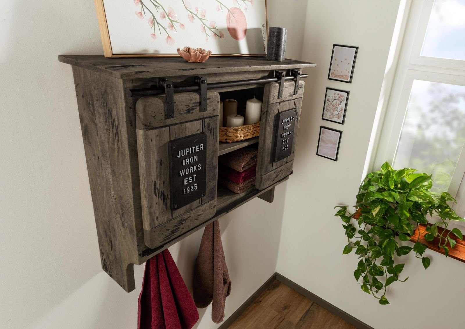 Massivmoebel24 Wandgarderobe (Wandgarderobe Mango 90x30x75 grau günstig online kaufen