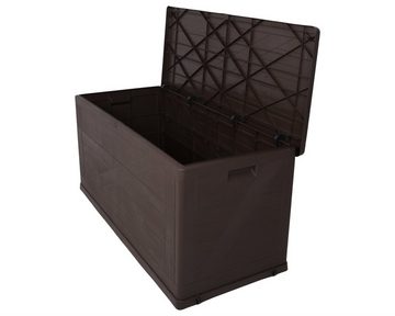 ONDIS24 Kissenbox Wood Auflagenbox 420L Gartentruhe Kissentruhe Aufbewahrungsbox Kiste, abschließbar, rollbar, belüftet