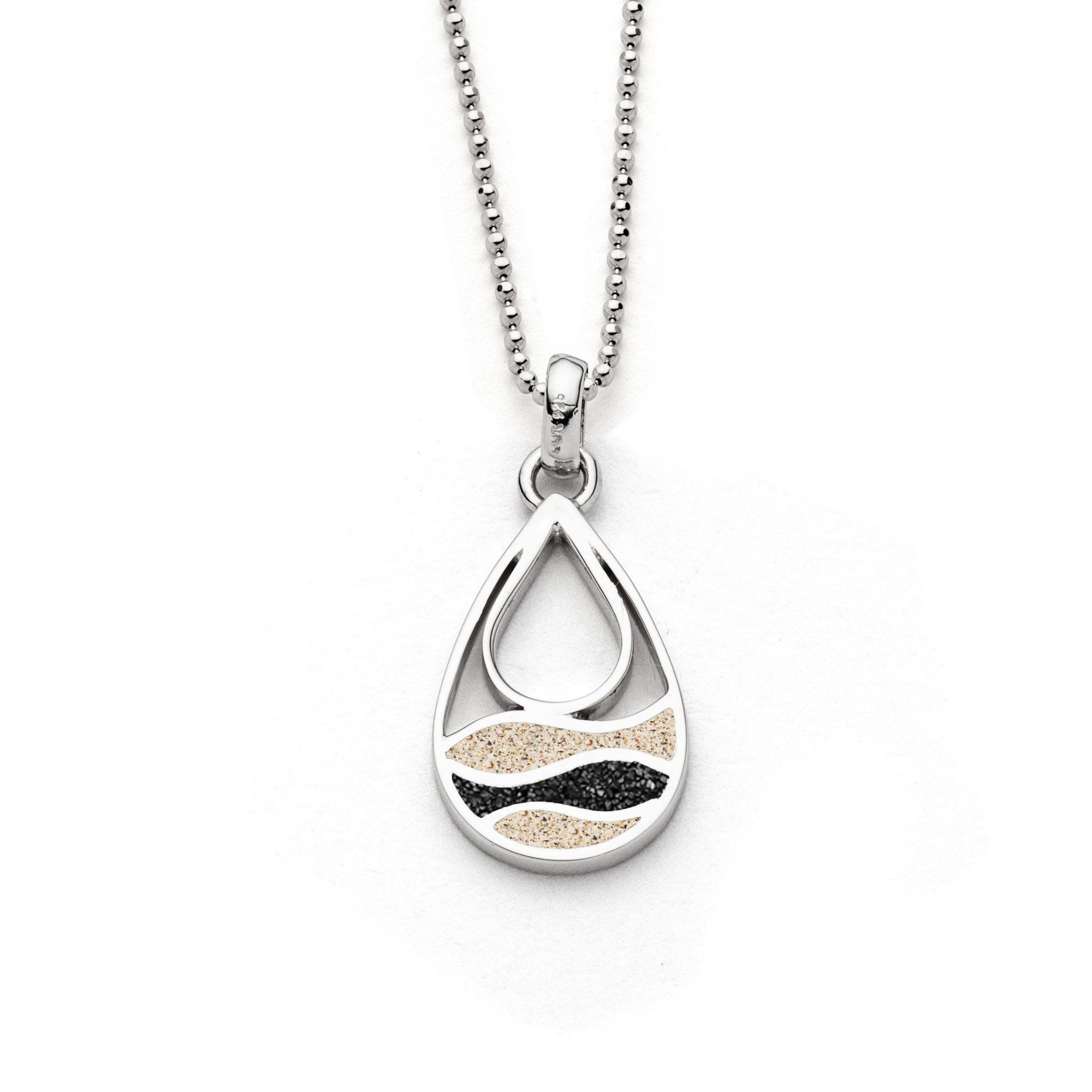 DUR Kette mit Anhänger Halskette Strandwellen K3042 925 Silber Strandsand Lavasand 45 cm, maritime Kette