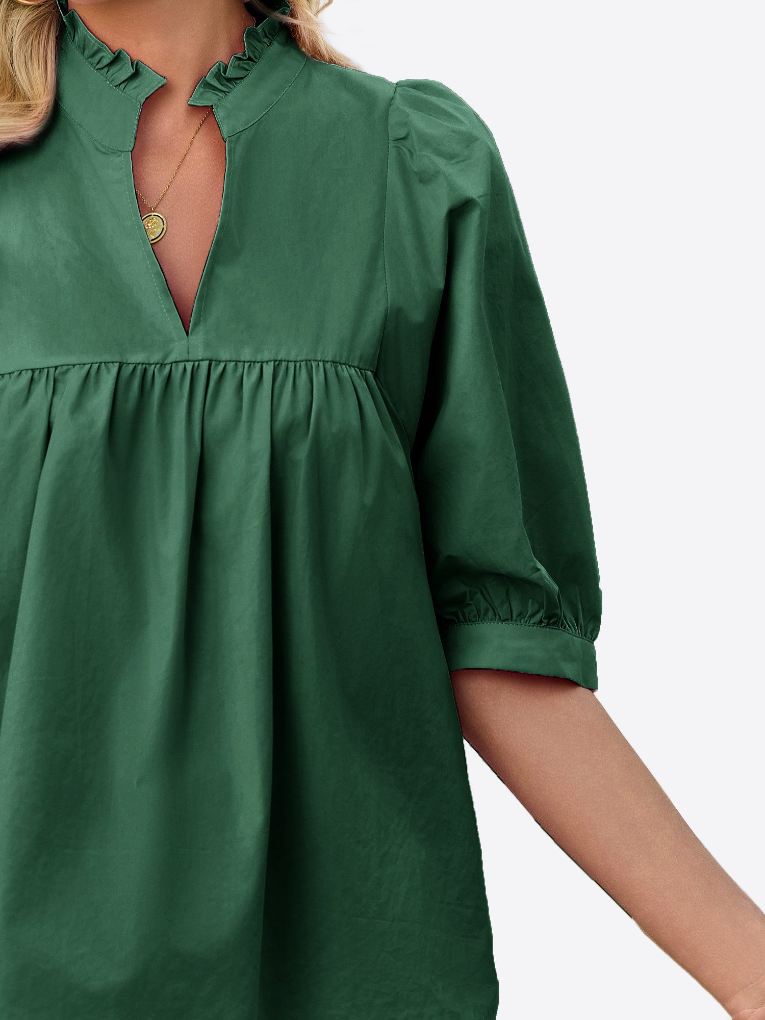 Imily Bela Blusentop Damen V-Ausschnitt Bluse mit Puffärmeln (Packung, 1-tlg., 1per-Pack) Rüschen Besatzung – Bild 4 von 5
