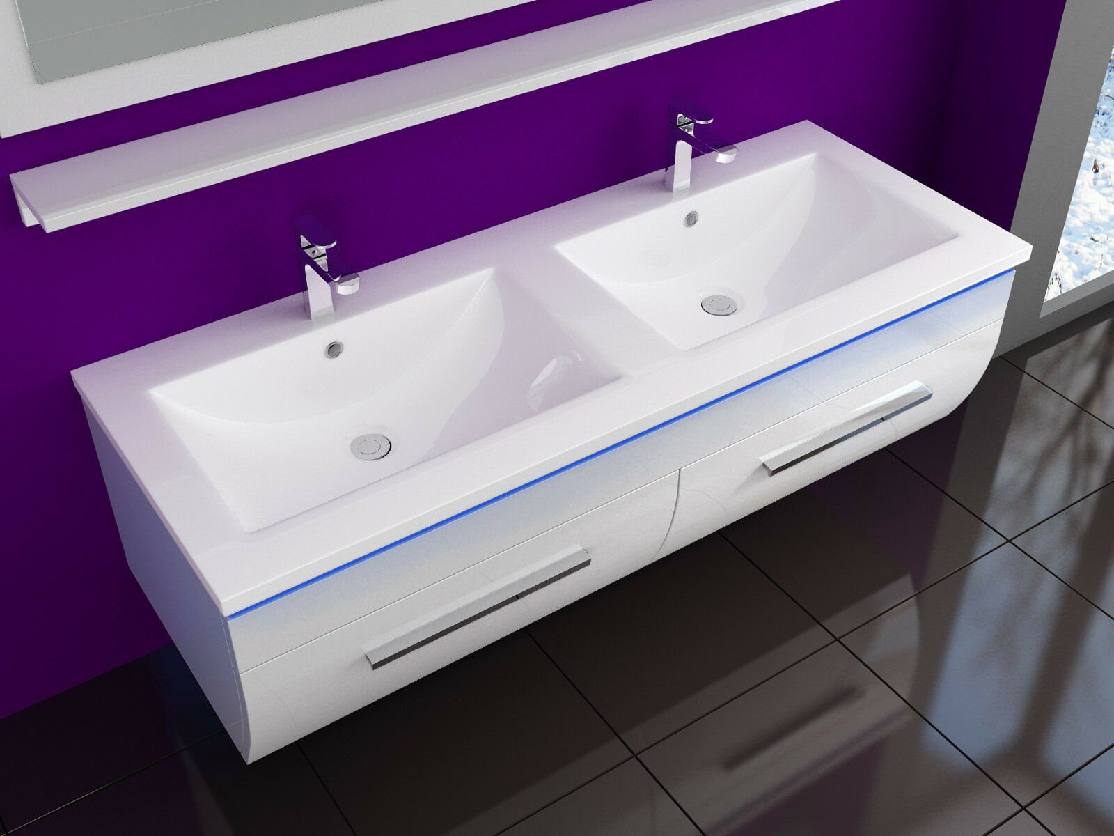 Homeline Badmöbel-Set Doppelwaschbecken Badmöbel Set 120 cm Weiss, (5-St)