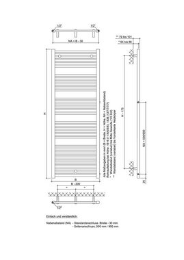 Ximax Badheizkörper Hektor SA 1838 mm x 600 mm, 1028 Watt, Seitenanschluss NA: 900 mm, weiß