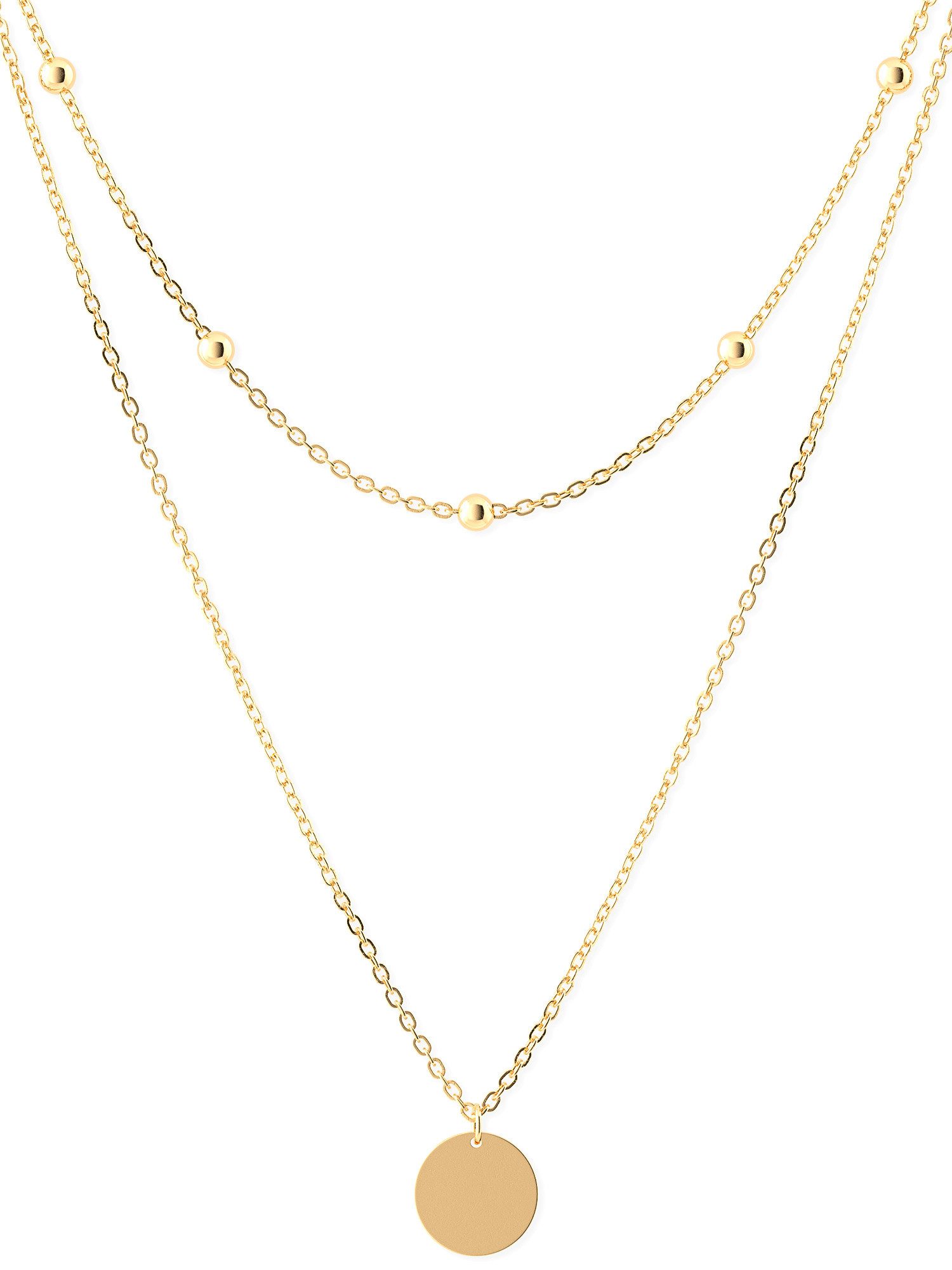 THIORA Ketten-Set Halskette „Palma Disc“, Doppelreihig, Layering, Edelstahl, 37–42 cm, zweireihig, mit Plättchen-Anhänger, wasserfest, hypoallergen