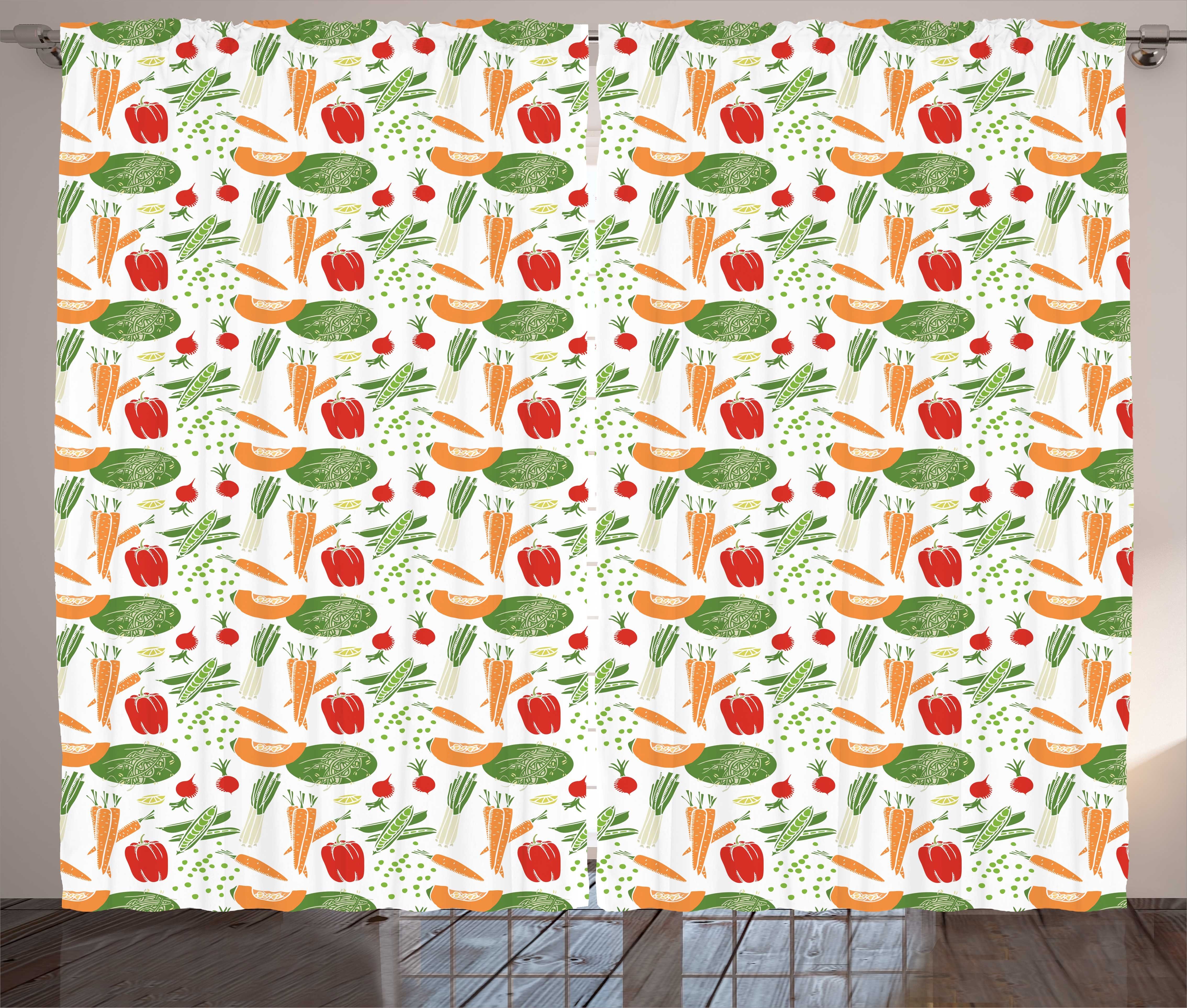 Gardine Schlafzimmer Kräuselband Vorhang Food Cartoon Muster Abakuhaus, Gemüse Art und mit Haken, Schlaufen