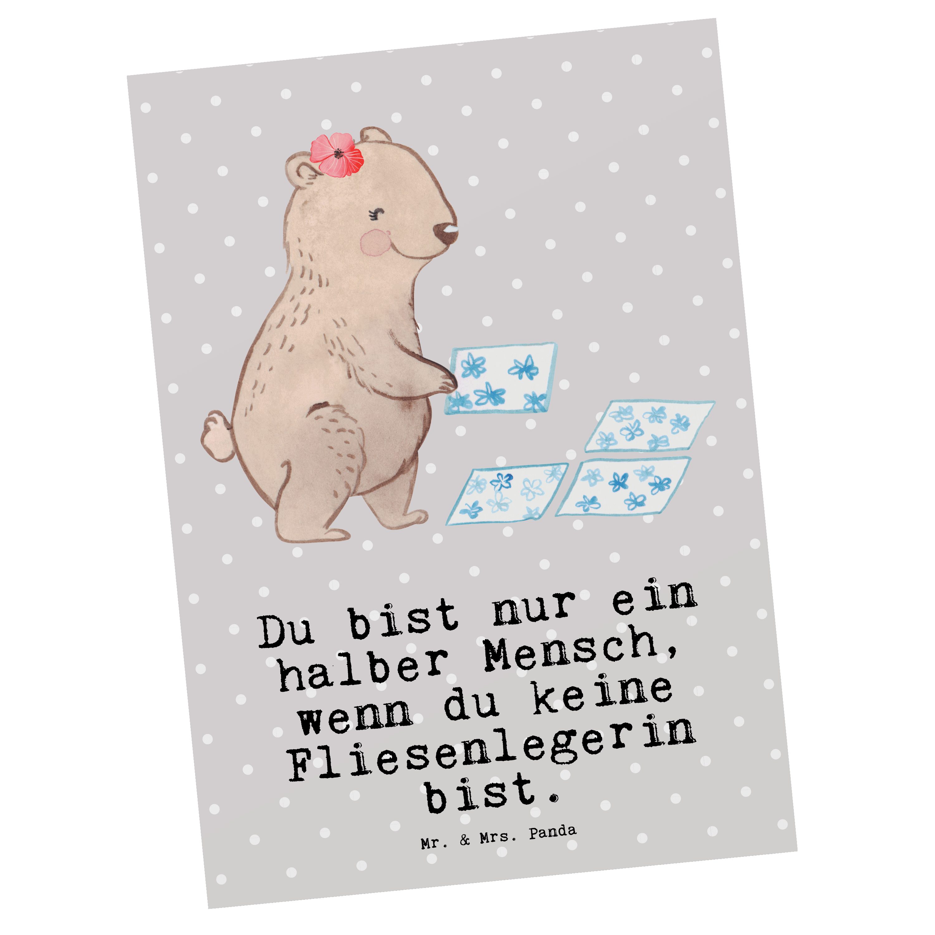 Mr. & Mrs. Panda Postkarte Fliesenlegerin mit Herz - Grau Pastell - Geschenk, Gesellenprüfung, A