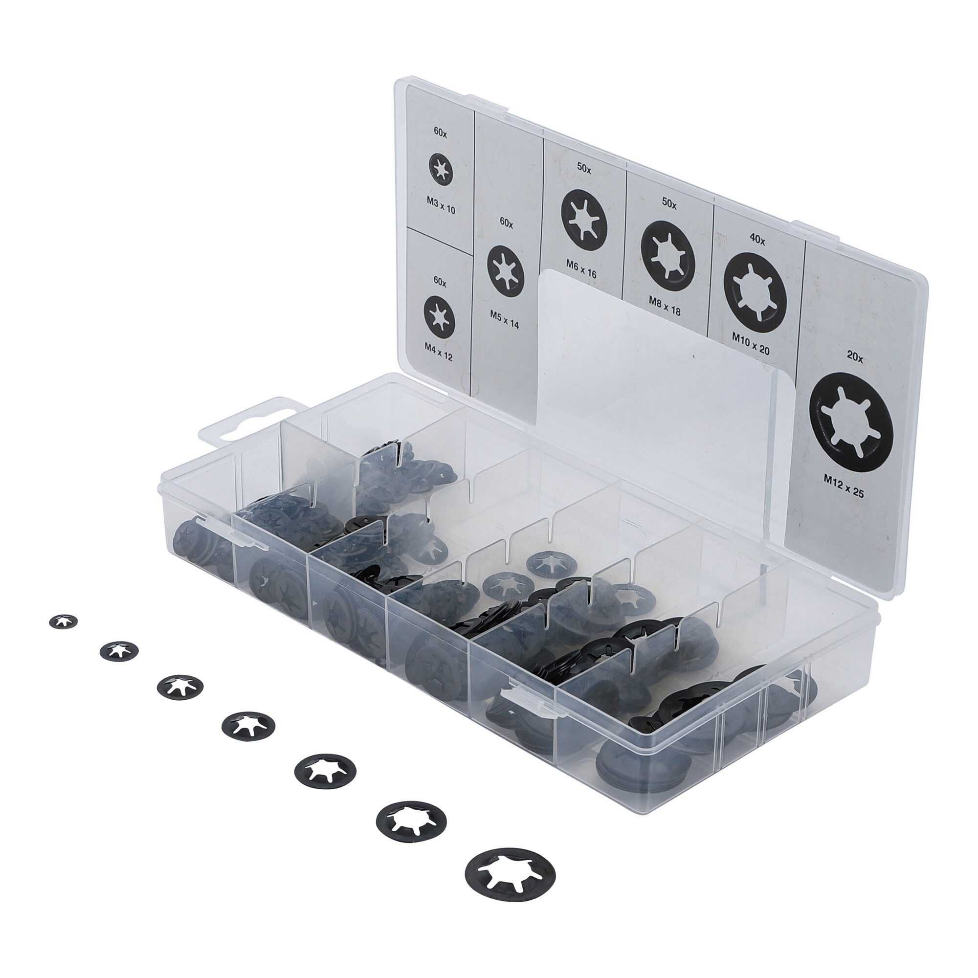 BGS technic Schrauben- und Dübel-Set BGS Klemmscheiben / Sicherungsscheiben-Sortiment, M3 - M12, 340 tlg.