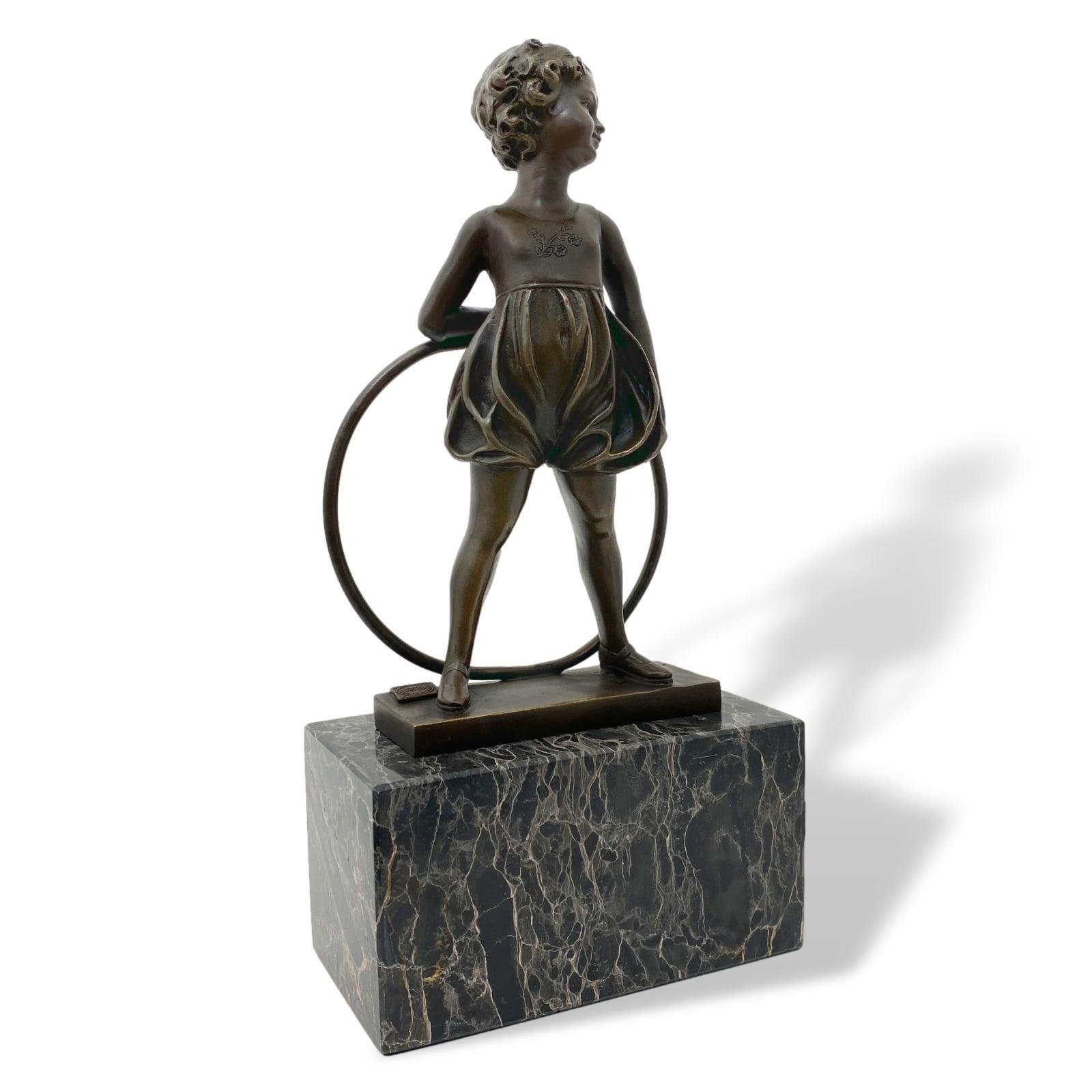 Aubaho Skulptur Bronzeskulptur Mädchen mit Hula Hoop Reifen im Antik-Stil Bronze Figur