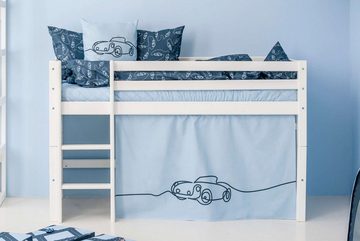 Hoppekids Hochbett ECO Dream, Kinderbett, Spielbett, Halbhohes Bett aus Massivholz inkl. Vorhang-Set Auto Blau, Bettgröße & Matratze wählbar