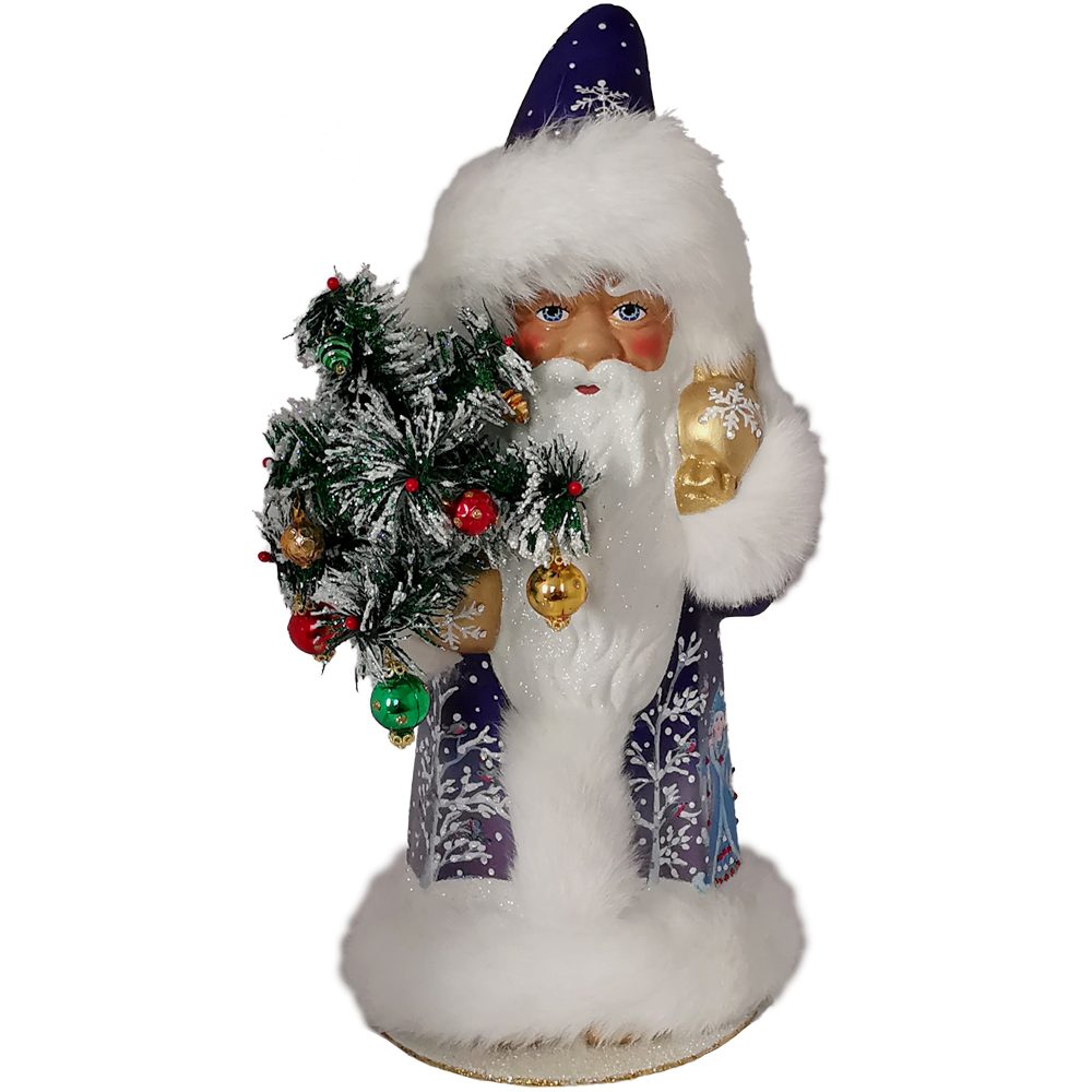 Schatzhauser Weihnachtsmann Gansfederbaum handbemalt 40cm (1 blau Väterchen Frost Pappmache mit St)