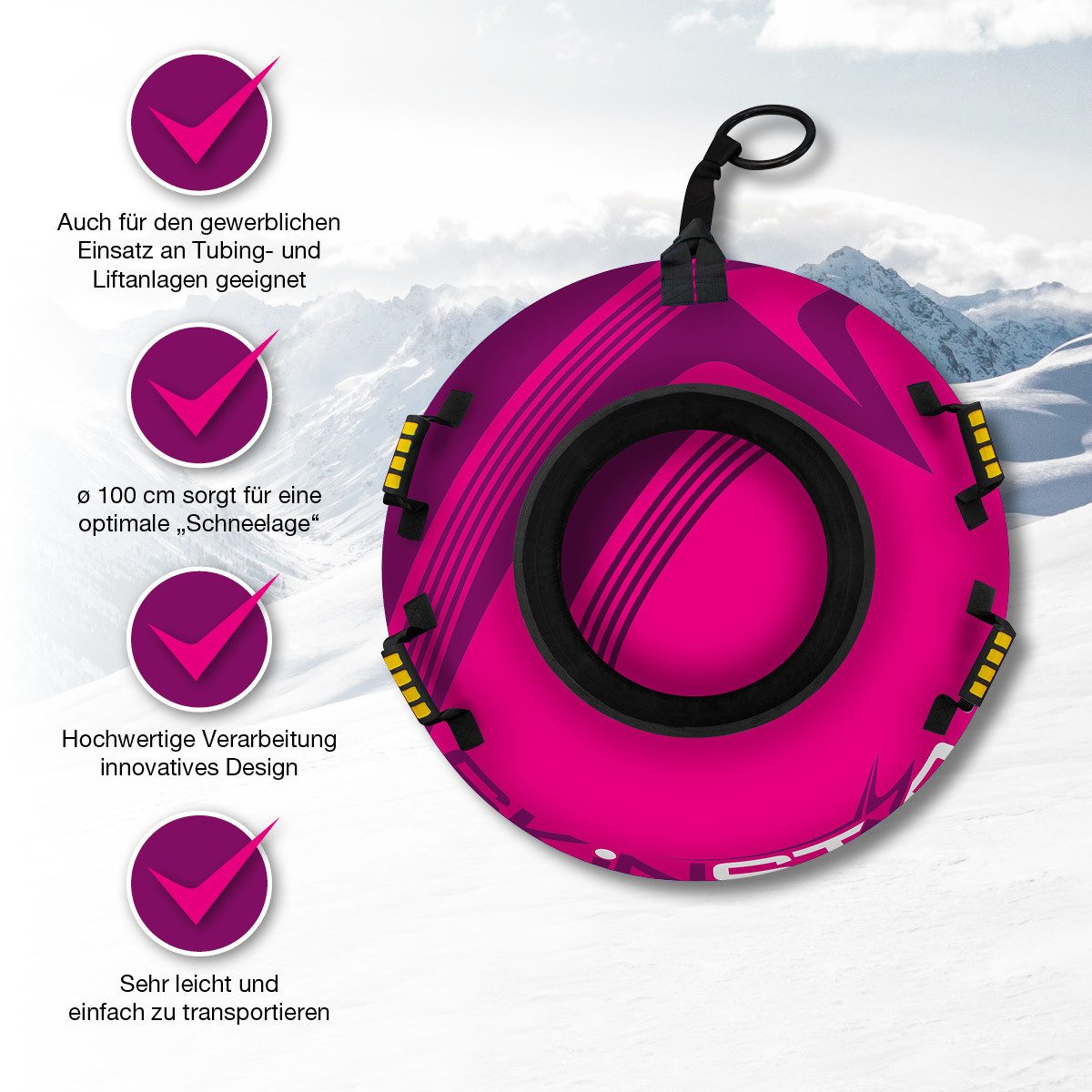 SkinStar Schlitten SkinStar CROSS Snowtube Ø100cm Rodel Schneereifen Rutschreifen