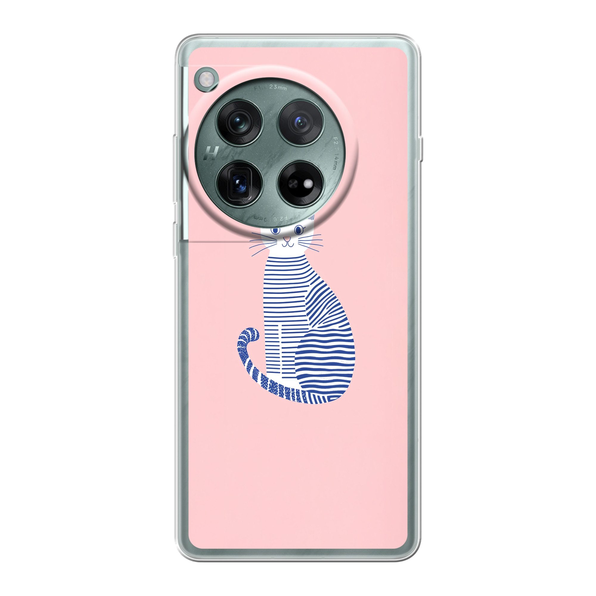 MuchoWow Handyhülle für OnePlus 12 Katze - Illustration - Minimalistisch - Rosa, Handy Case, Silikon, Bumper Case Dünn