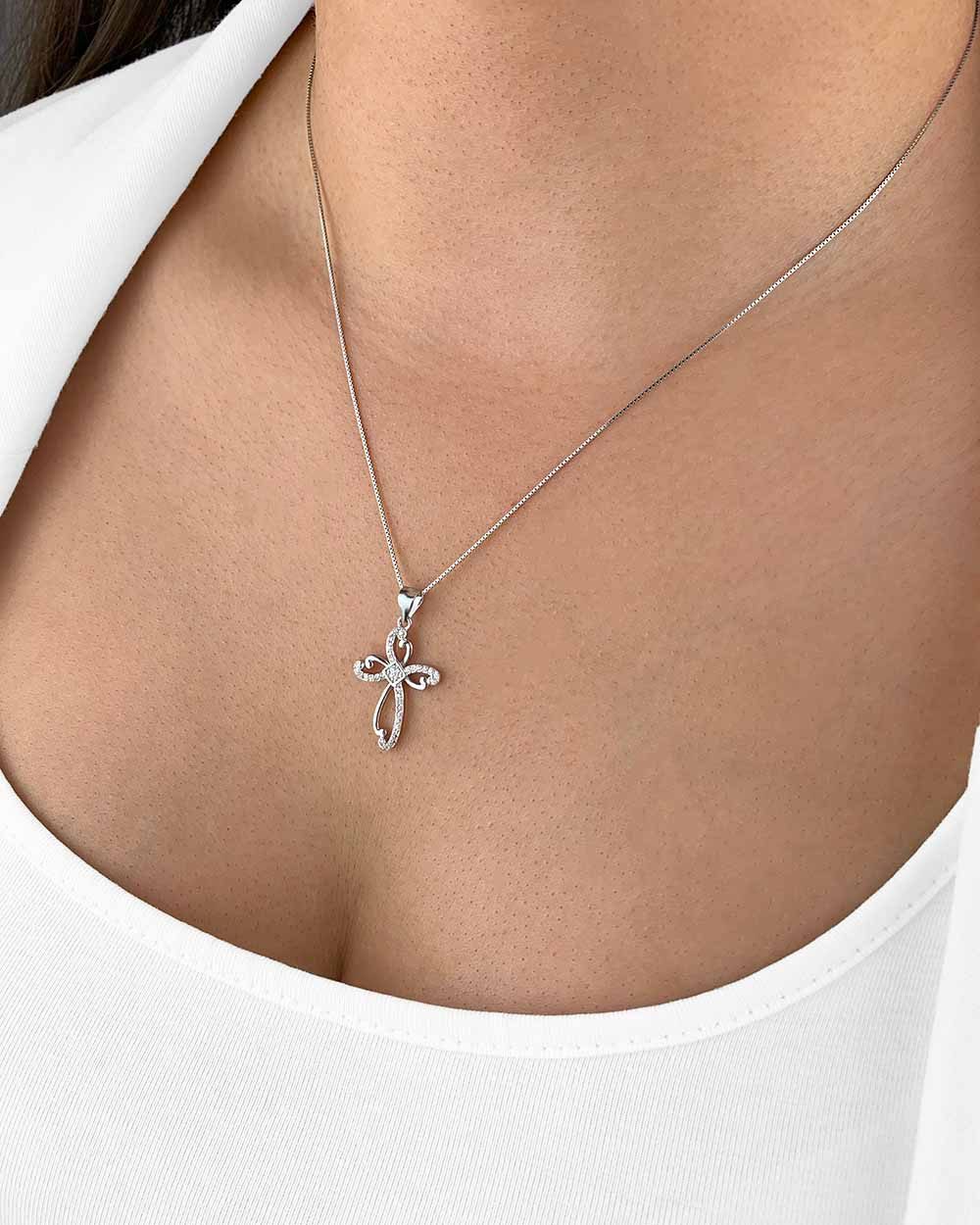 Kette mit Anhänger 'Mary' Damen Halskette Silber 925 Kristall Anhänger Kreuz