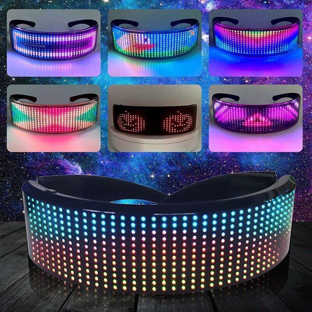 QUBEBU Sonnenbrille Einzigartige LED-Gläser, LED Brille APP Steuerung für Party, Glasses (DIY programmierbar Wiederaufladbar LED Brille für Konzert, Bar, DJ., Flashing Emotions Sonnenbrille für Männer Frauen Kinder) Für Halloween Weihnachten Karneval Festivals Rollenspiel