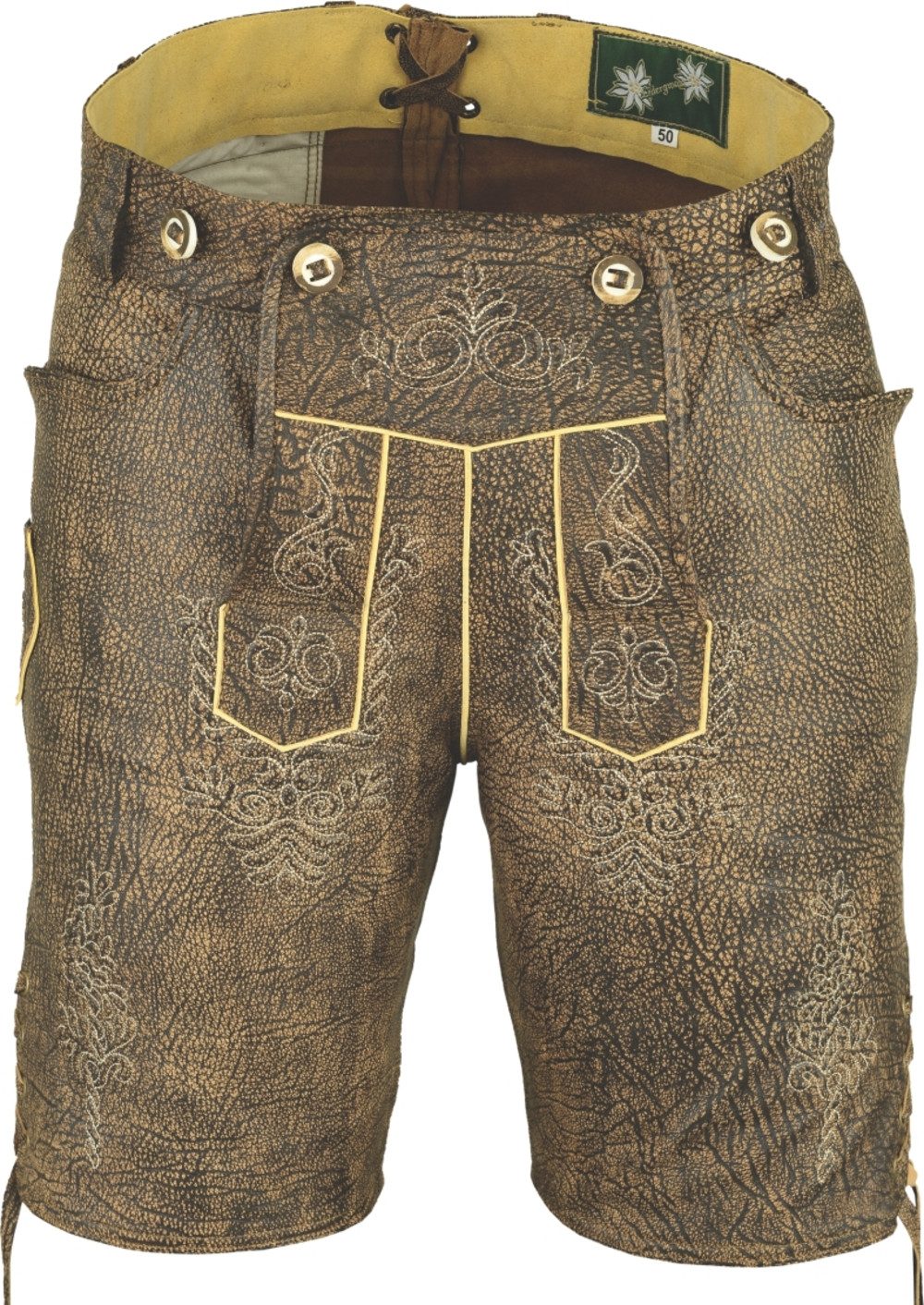 Fuente Leather Wears Trachtenlederhose Trachten Lederhose Herren kurz mit Trägern, Bermuda Antikbraun
