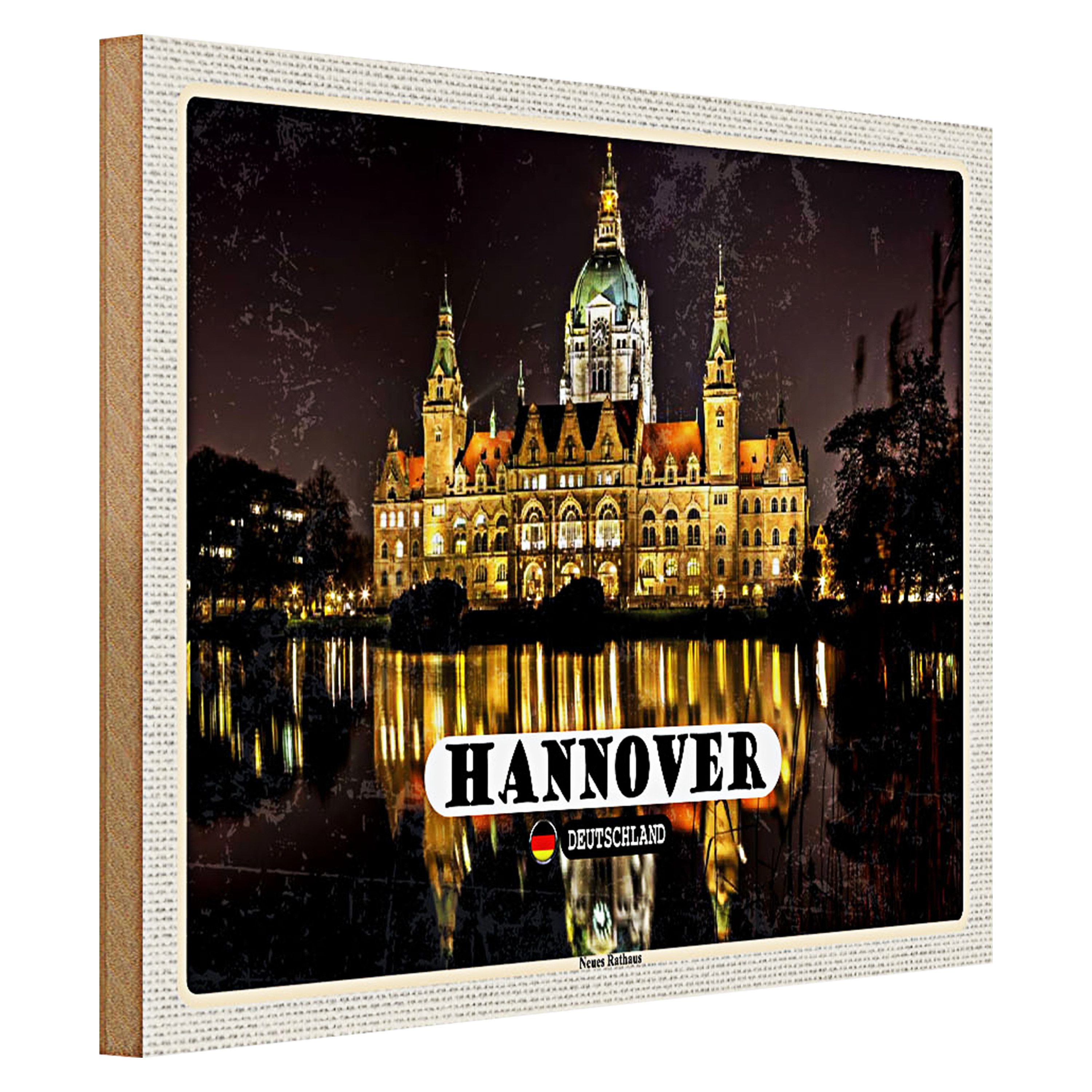 Roomando Holzbild Städte Hannover Neues Rathaus Abend 40x30cm