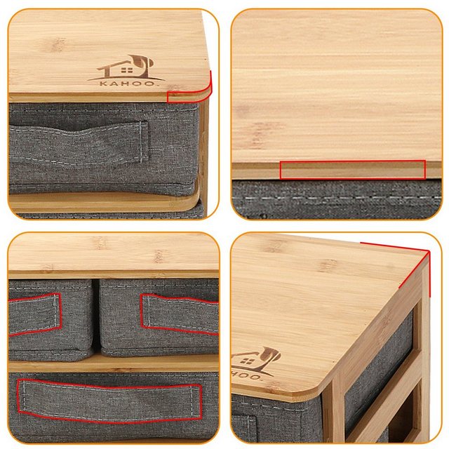 KAHOO Schubladenbox „Bambus Schreibtisch-Organizer, mit 3 Schubladen, 33.5×21.5x16cm“, Desktop-Speicher, Ordnungsbox, Aufbewahrung, Grau