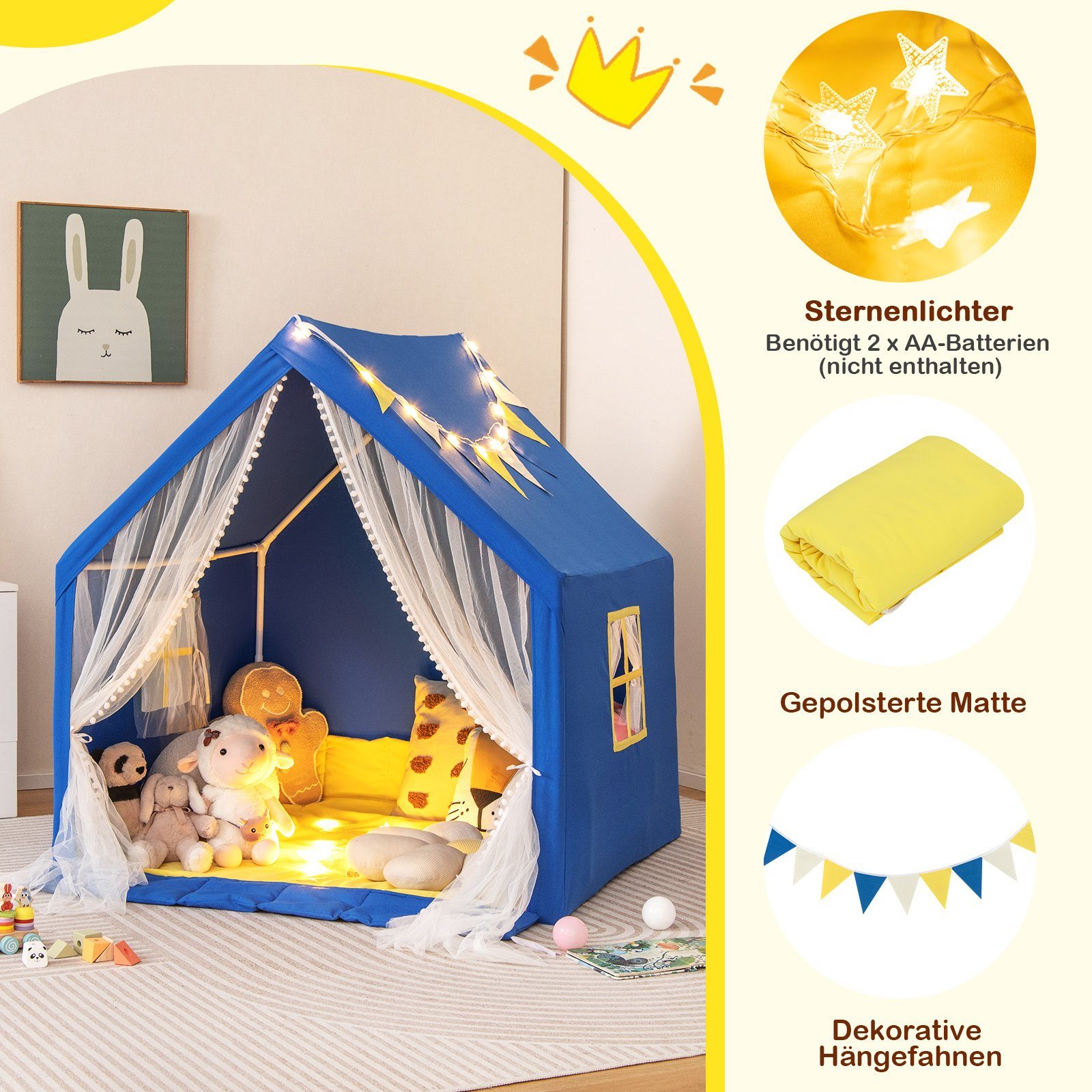 COSTWAY Spielzelt Kinder Spielhaus 122 x 105 x 125 cm