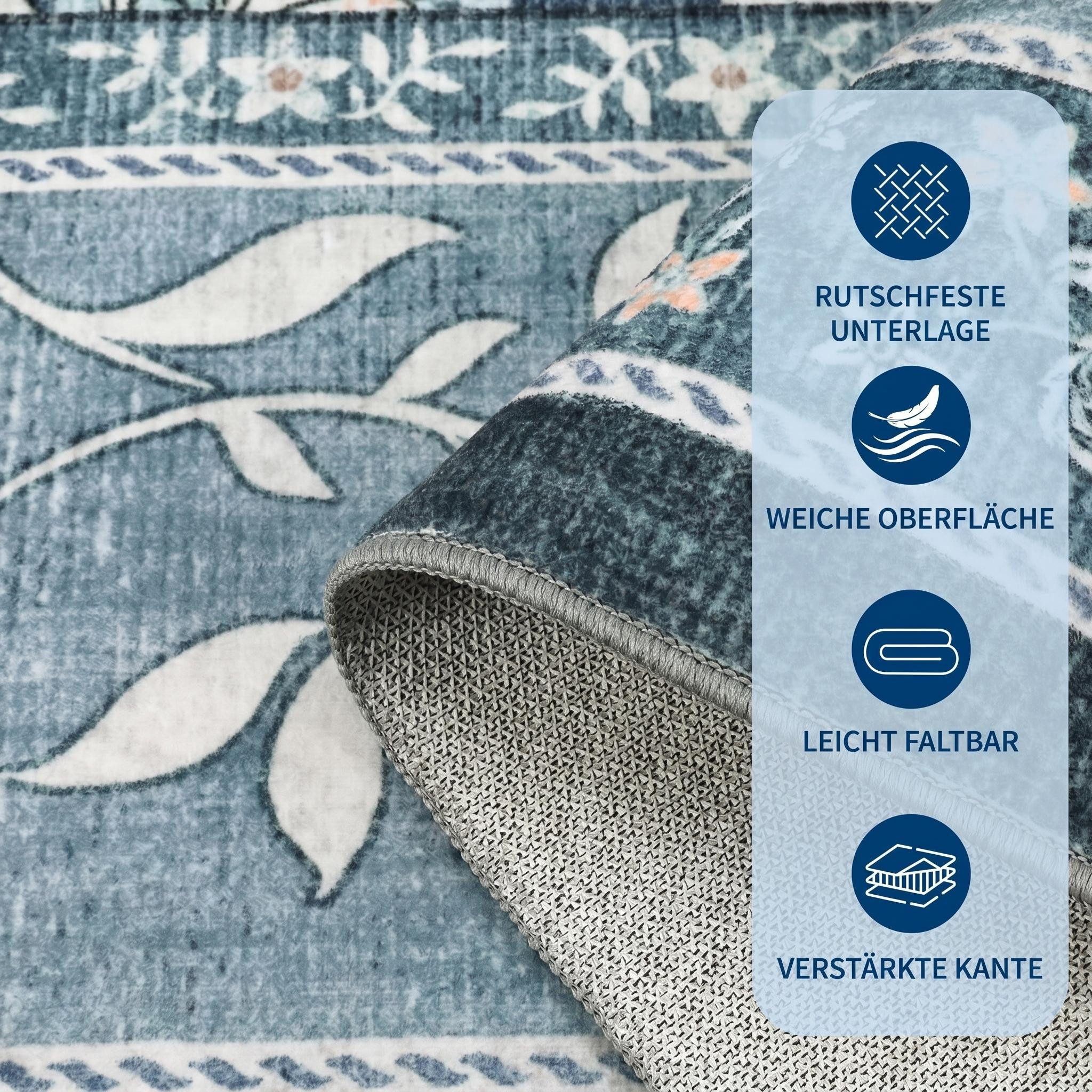 GarveeMore Teppich Flachflor-Teppich im floralen Landhausstil, rechteckig, Höhe: 5 mm, 100% Polyester, TPR-Unterseite, zusammenlegbar – Bild 5 von 5