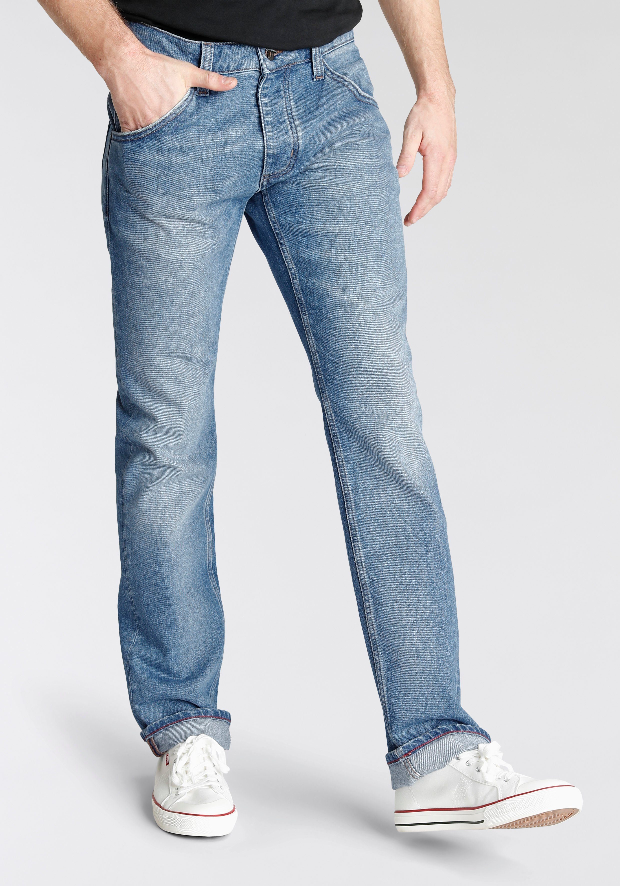 MUSTANG Straight-Jeans STYLE MICHIGAN STRAIGHT in 5-Pocket-Form medium blue washed