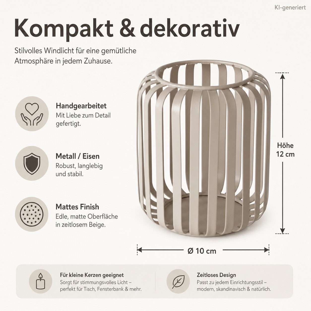 BOLTZE Windlicht Boltze Windlicht Viki Beige (1 St) – Bild 3 von 5