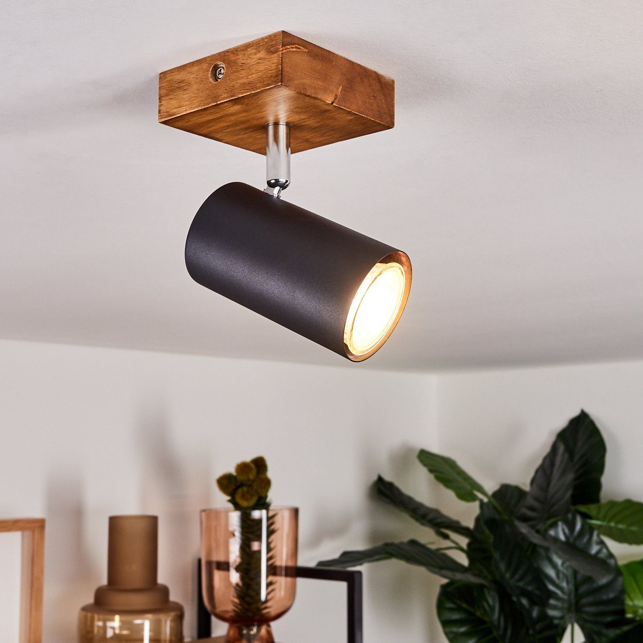 Deckenleuchte hofstein Holz, und Zimmerlampe, aus schwarz in Leuchtenkopf ist ohne dreh-/schwenkbar, GU10 Wandlampe Metall Leuchtmittel, »Godo«