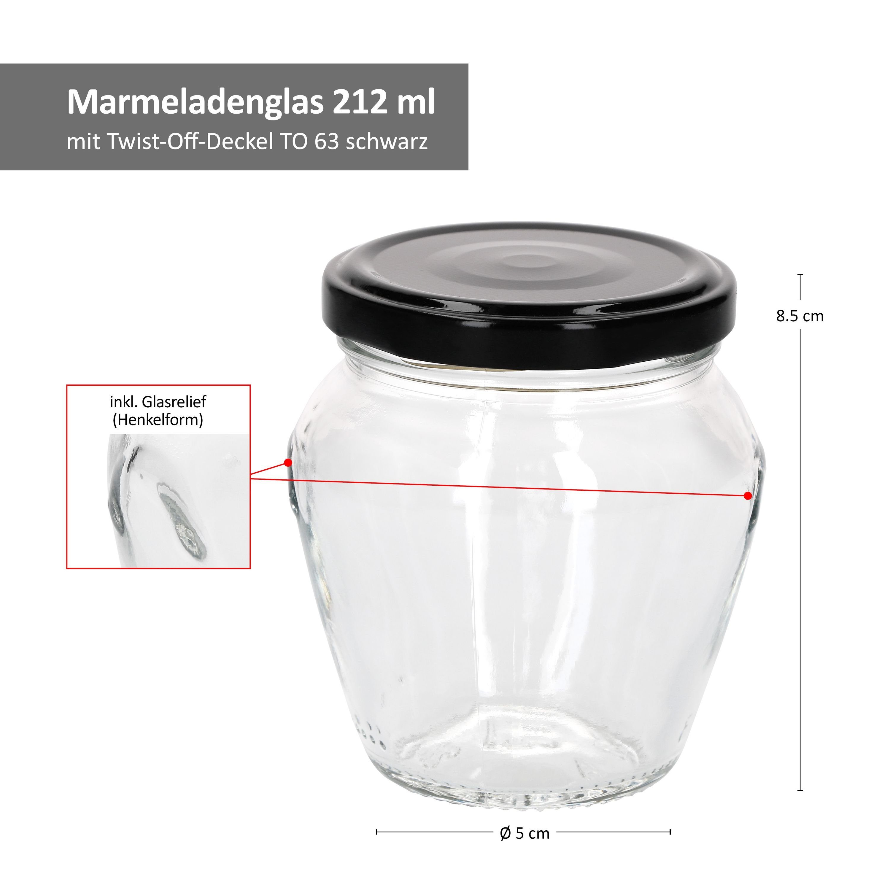 212ml Set MamboCat Deckel Marmeladenglas 18er + Glas Vorratsglas Schwarz, Vaso To63 Orcio