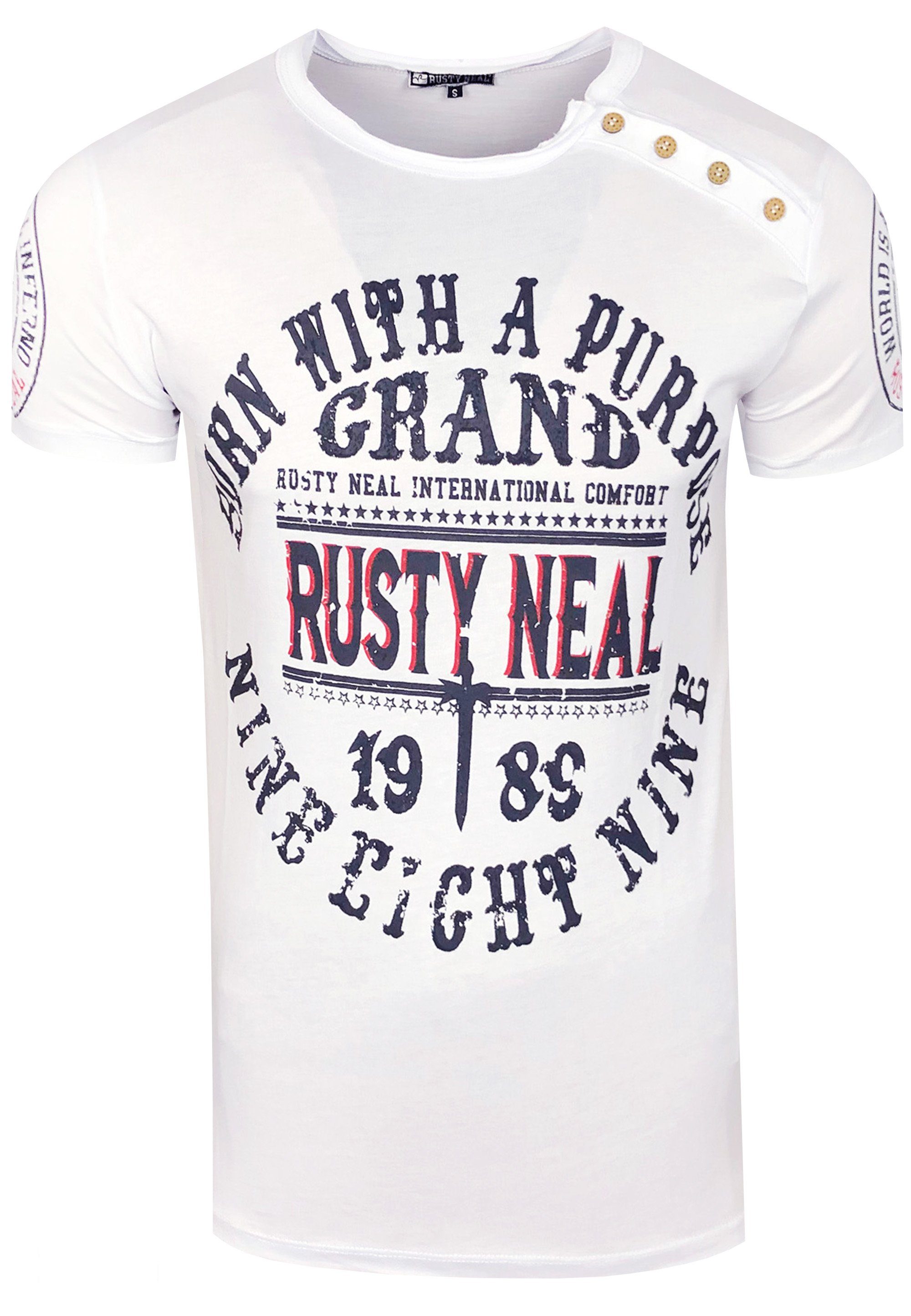Herren Shirts Rusty Neal T-Shirt mit seitlicher Knopfleiste