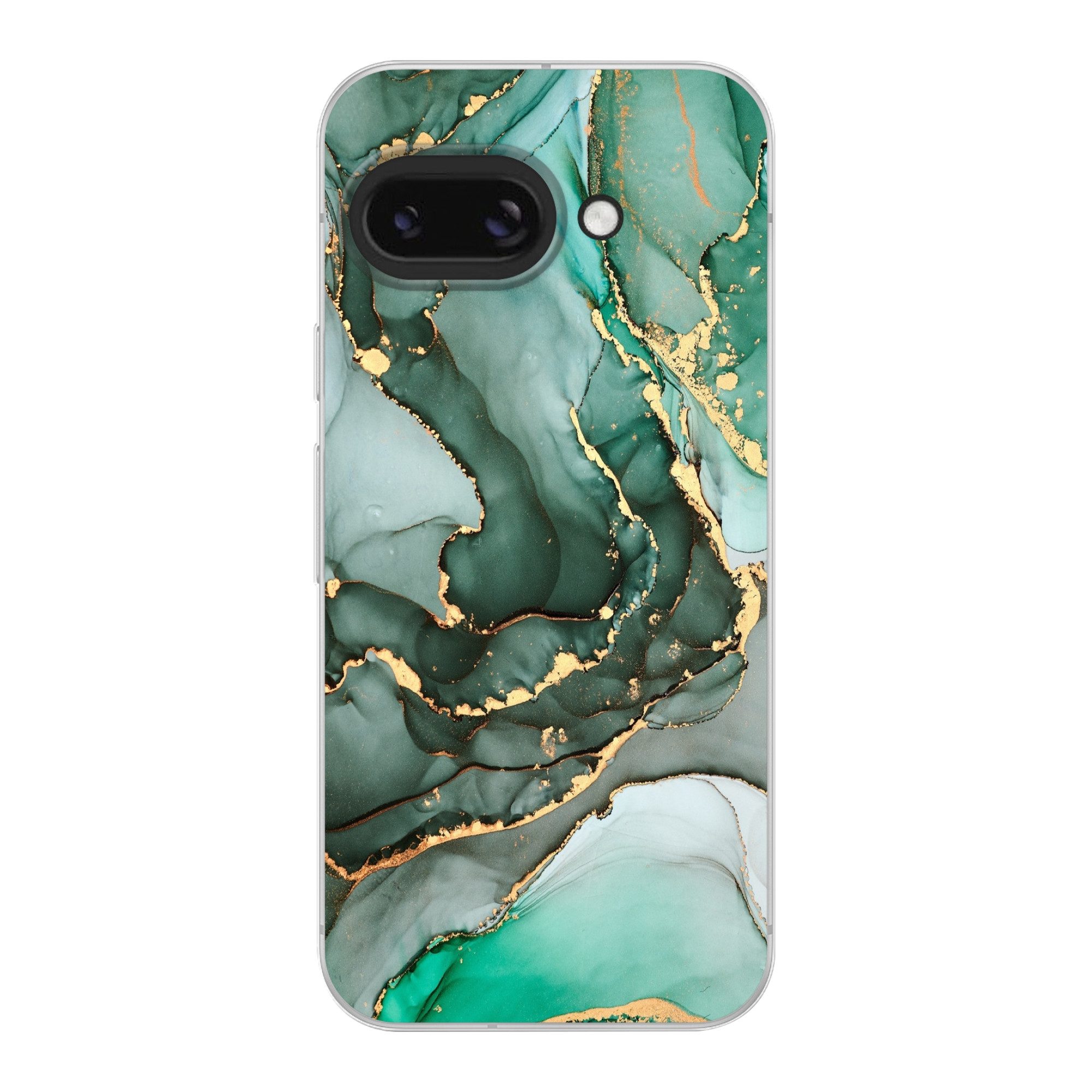 MuchoWow Handyhülle für Google Pixel 9A Gold - Marmor - Grün - Luxus - Marmoroptik - Grau, Phone Case, Silikon, Schutzhülle Dünn