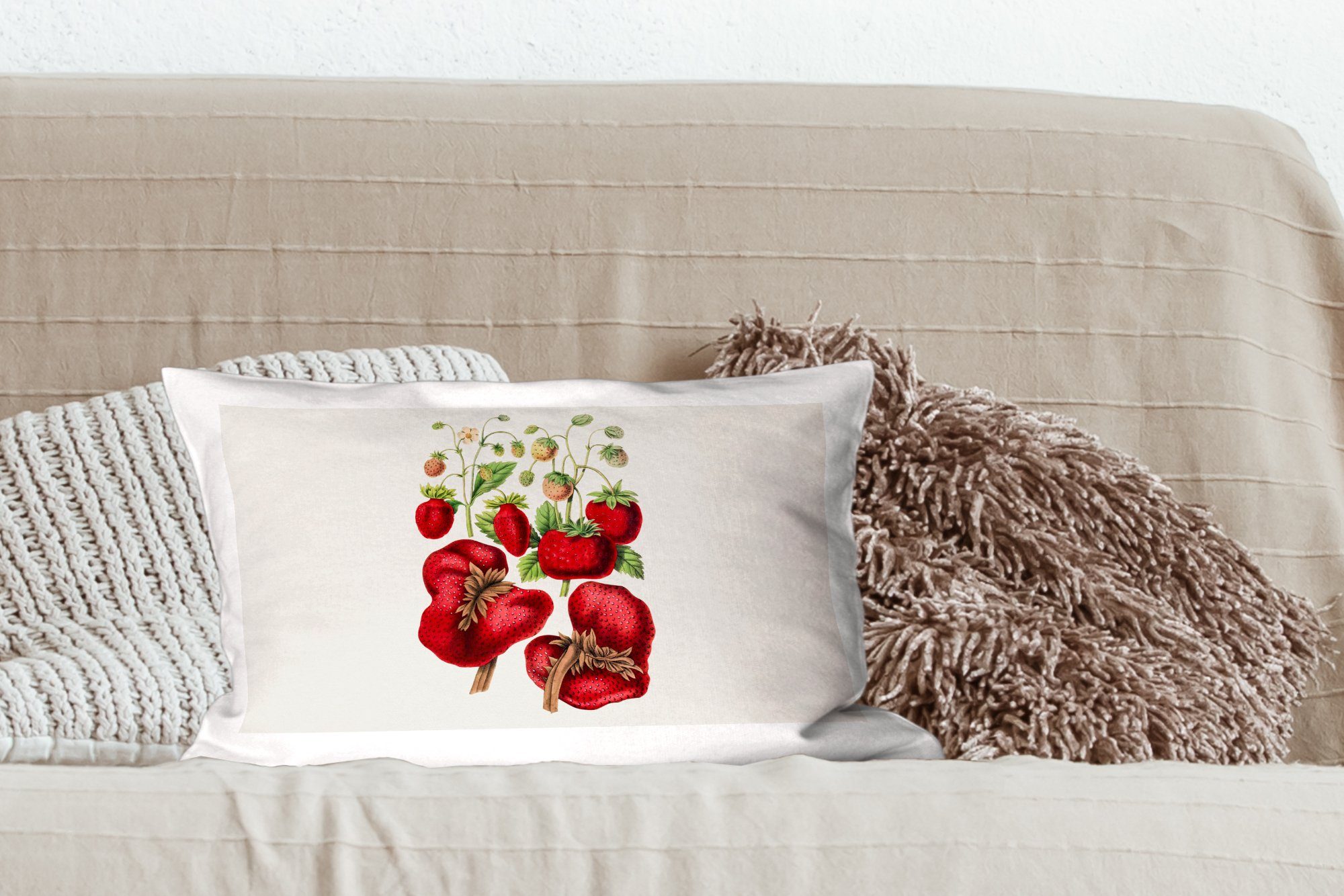 Dekoration, Dekokissen Obst mit Schlafzimmer Wohzimmer Erdbeeren - Füllung, Dekokissen - Zierkissen, MuchoWow Pflanze,