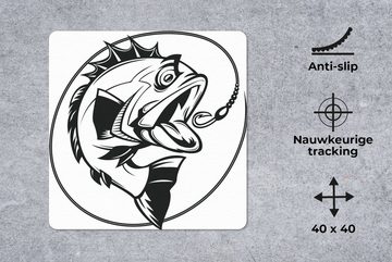 MuchoWow Gaming Mauspad Eine Cartoon-Illustration eines Fisches am Haken (1-St), Mousepad mit Rutschfester Unterseite, Gaming, 40x40 cm, XXL, Großes