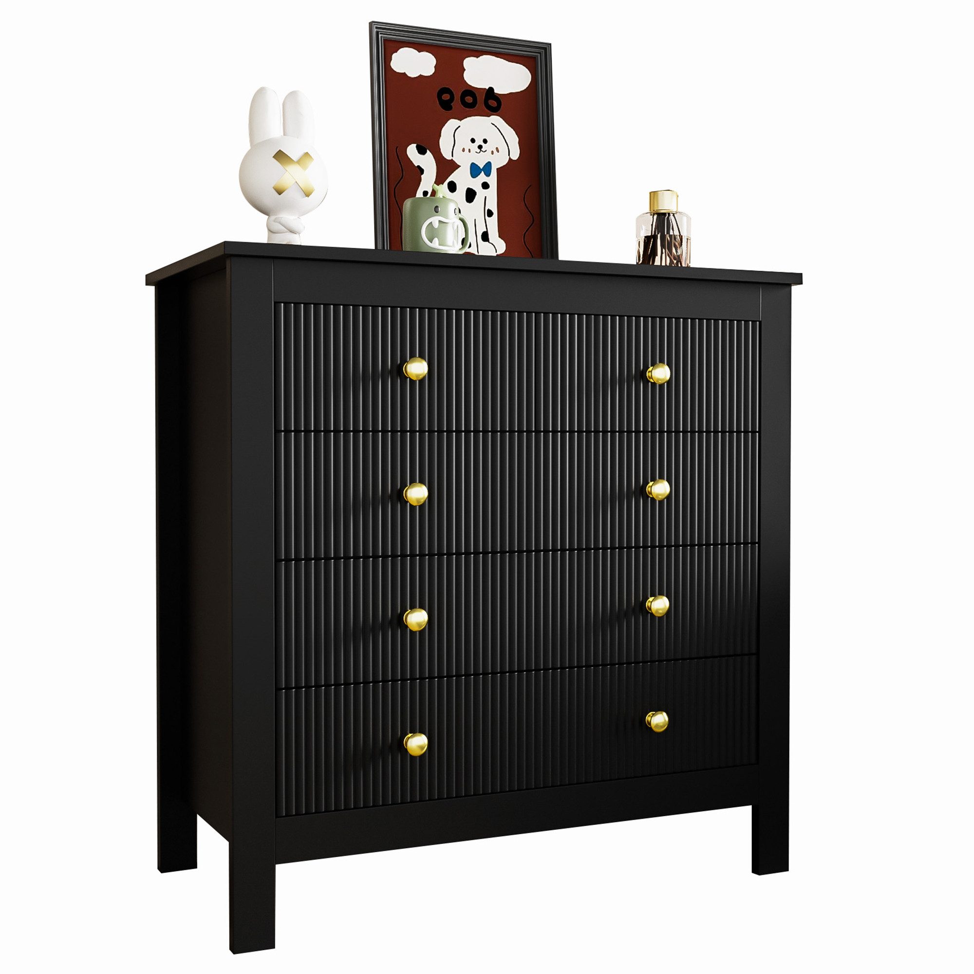 Merax Kommode mit fünf Schubladen und goldenen Metallgriffe, Schubkastenkommode,Sideboard,Wohnzimmerschrank
