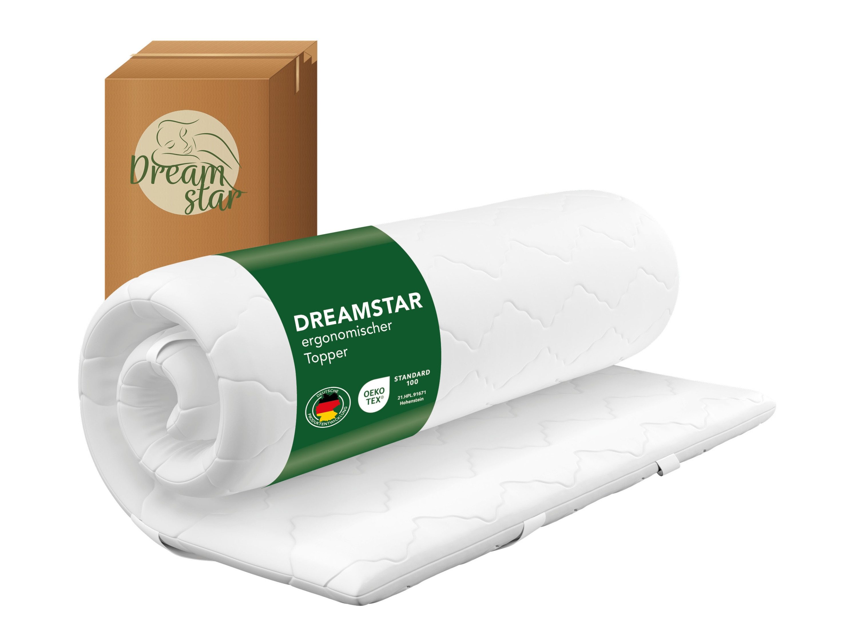 Dreamstar, Topper ergonomischer Matratzentopper in 3 Härtegraden - weich, mittel, fest, 6 cm hoch, Komfortschaum, rutschfest, Bezug waschbar - für Matratzen und Boxspringbetten