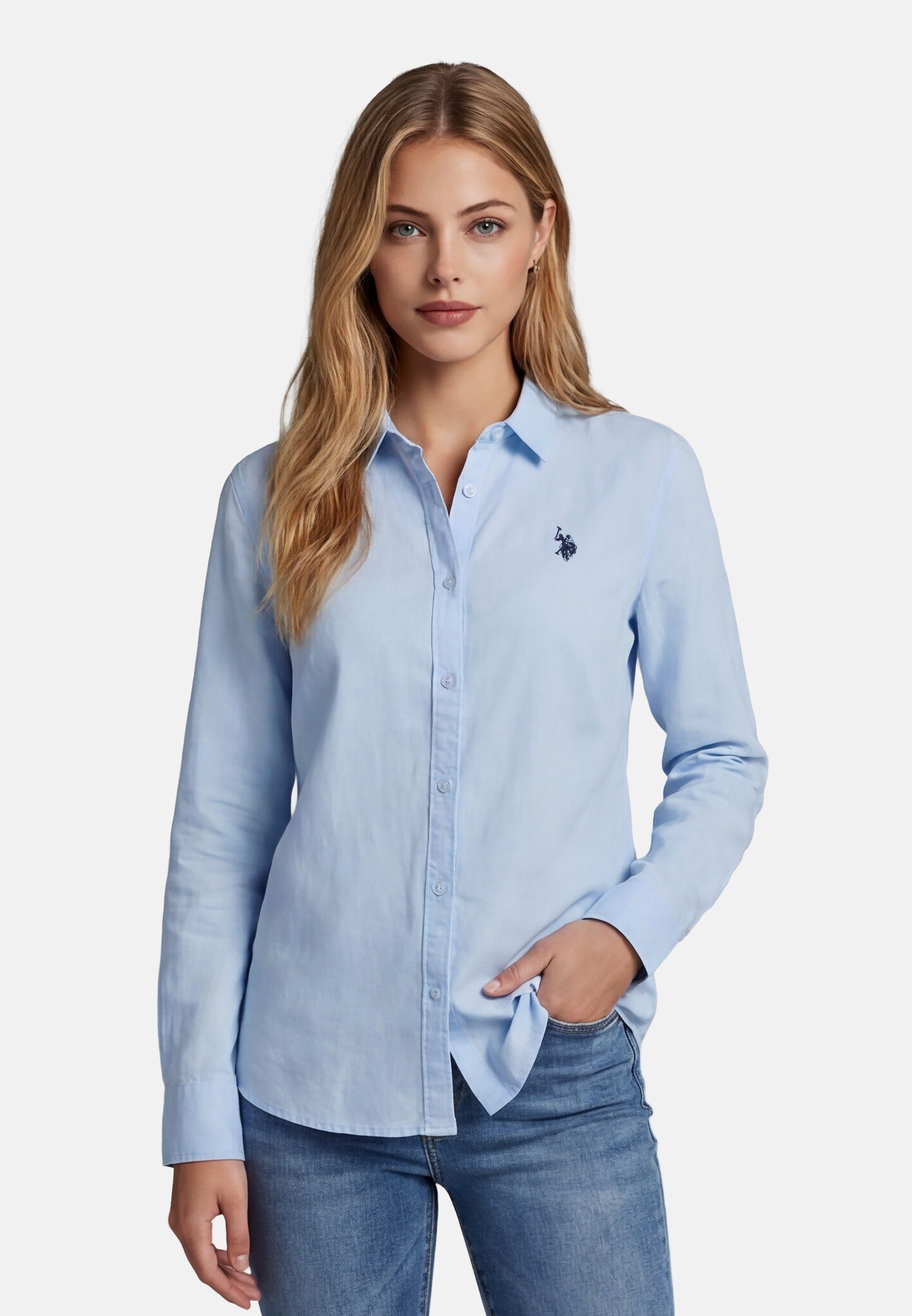 U.S. Polo Assn. Blusenshirt USBellaa Damen - Leinenbluse luftig mit Knopfleiste Leichtes Sommerhemd aus Leinenmix mit Kragen