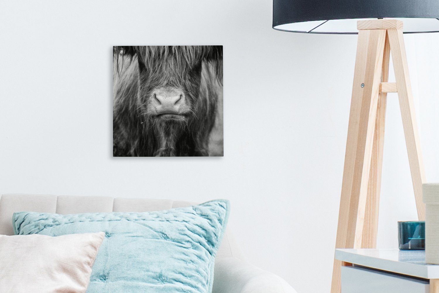 OneMillionCanvasses® Schwarz (1 - Wohnzimmer - Highlander - Weiß für Tiere, Leinwandbild St), Schlafzimmer Schottischer Leinwand - Bilder Kuh